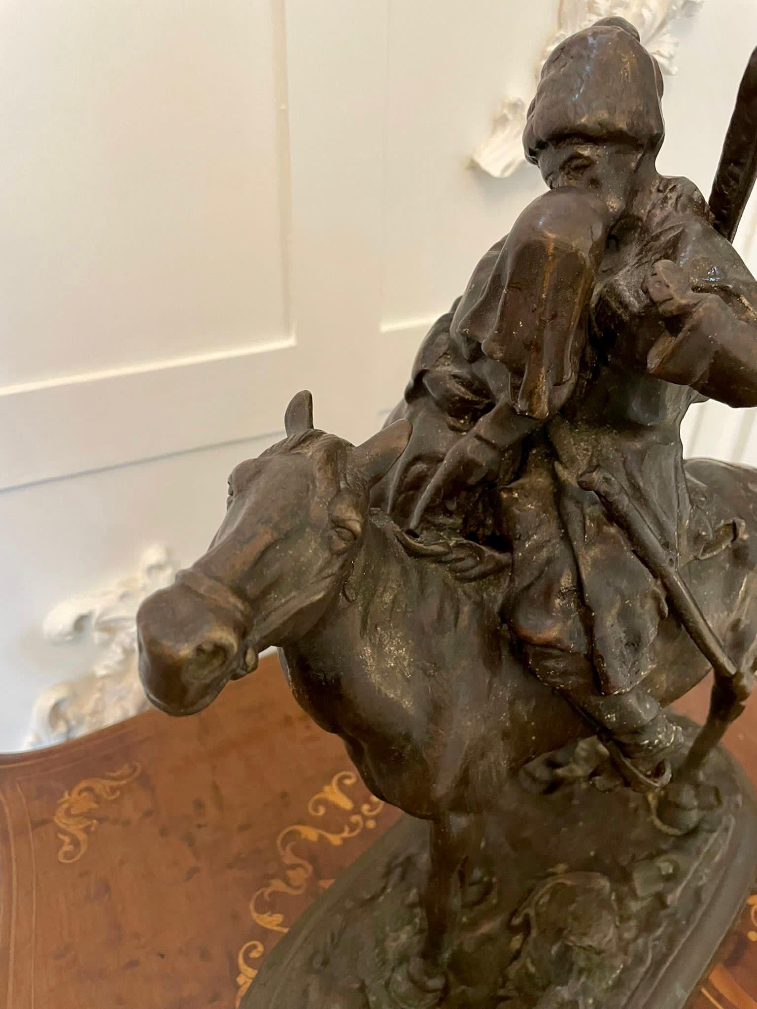 Antique Victorian Quality Bronze Figure of a Cossack on Horseback For Sale 3