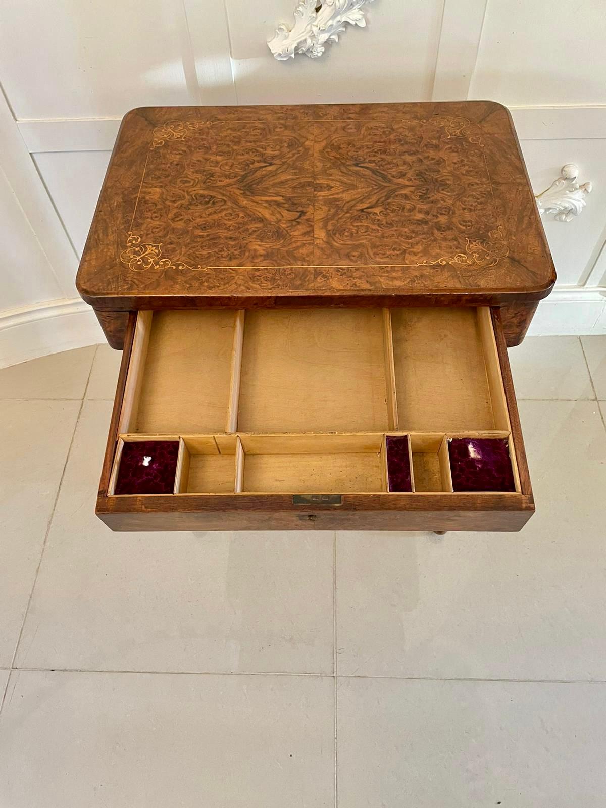 Antique Victorian Quality Burr Walnut Inlaid Work Table For Sale 7