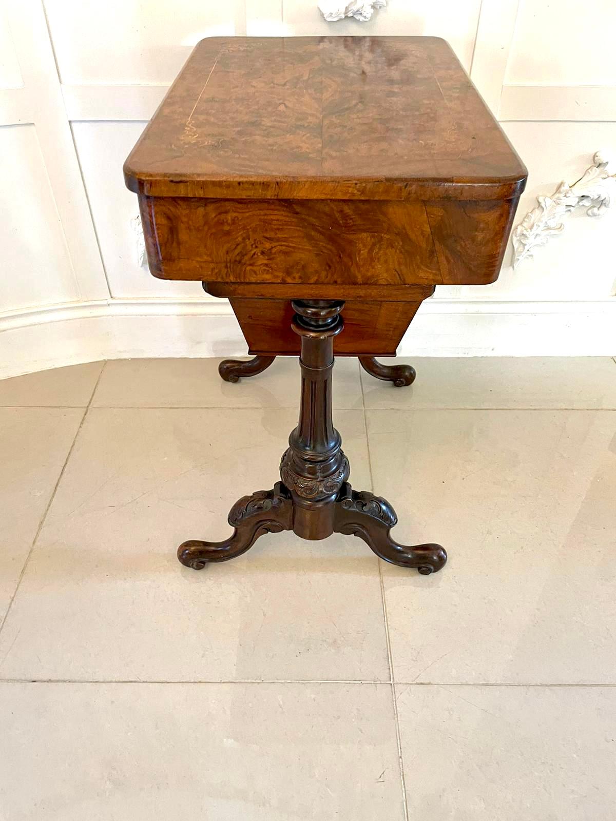 Antique Victorian Quality Burr Walnut Inlaid Work Table For Sale 8