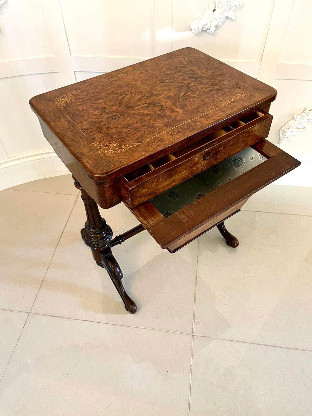 Antique Victorian Quality Burr Walnut Inlaid Work Table For Sale 9