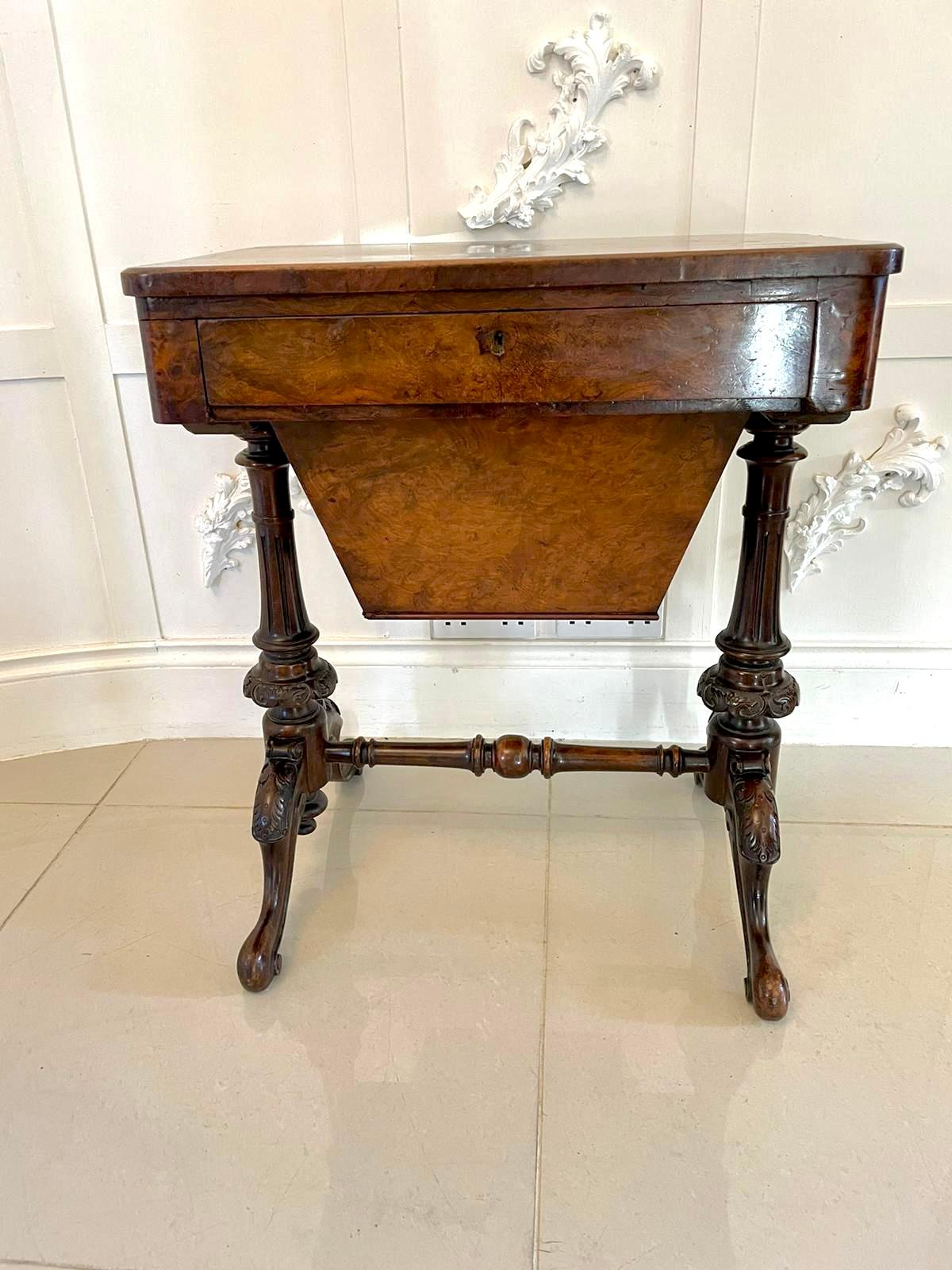 Antique Victorian Quality Burr Walnut Inlaid Work Table For Sale 10