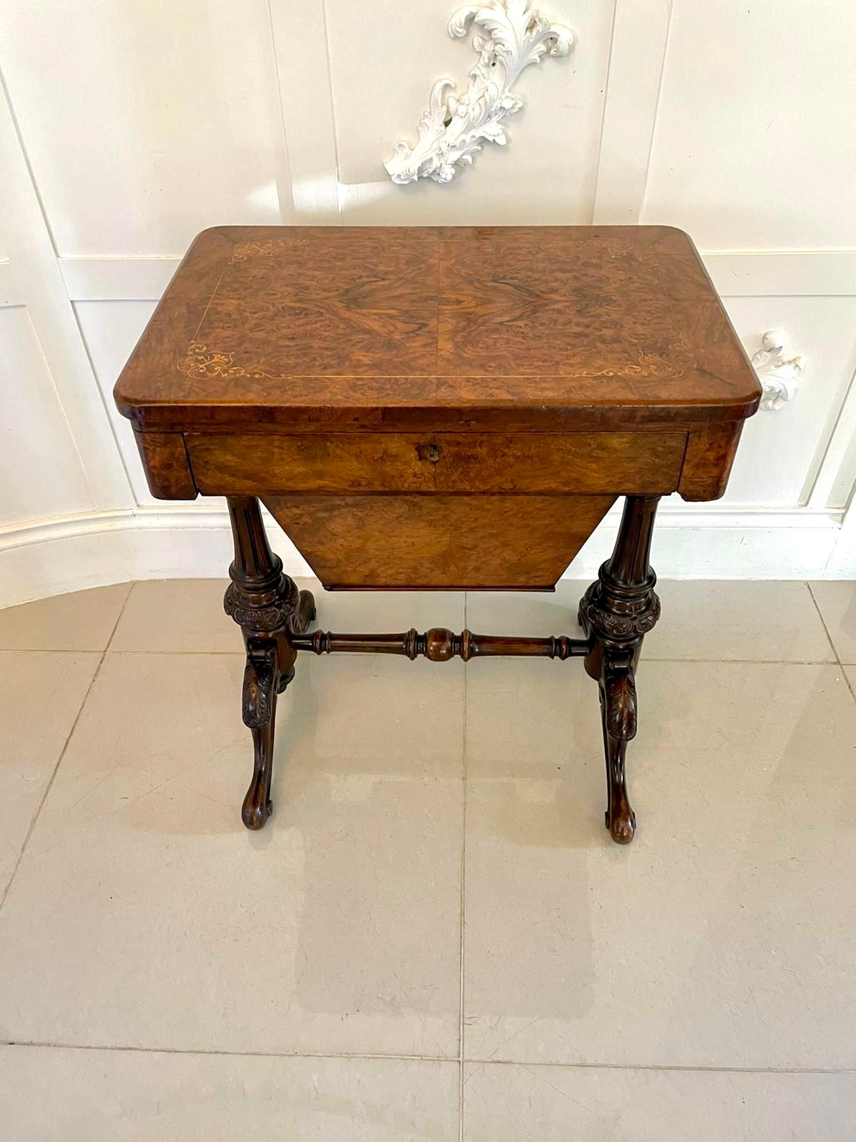 Antique Victorian Quality Burr Walnut Inlaid Work Table For Sale 12