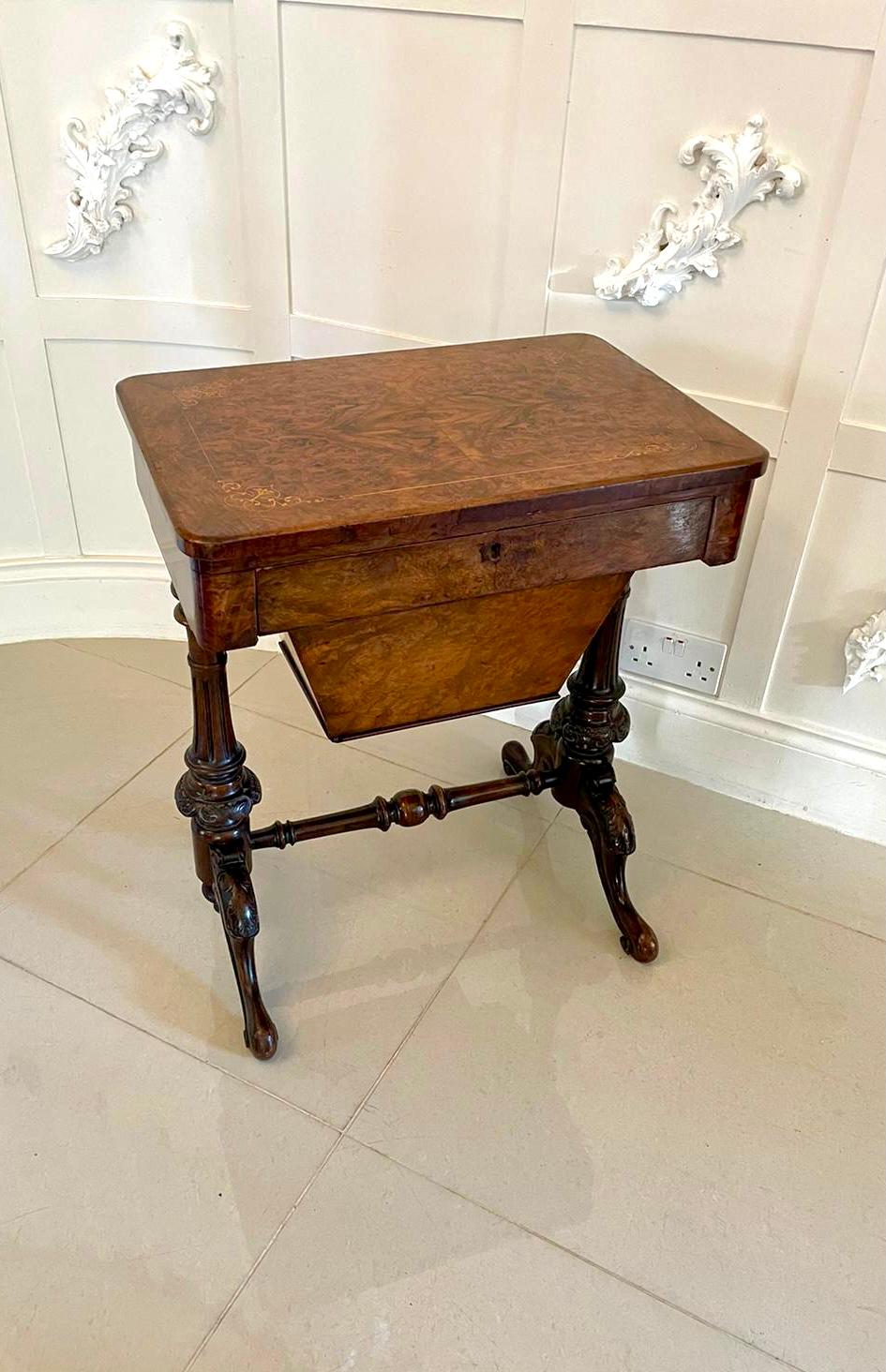 Antique Victorian Quality Burr Walnut Inlaid Work Table For Sale 13