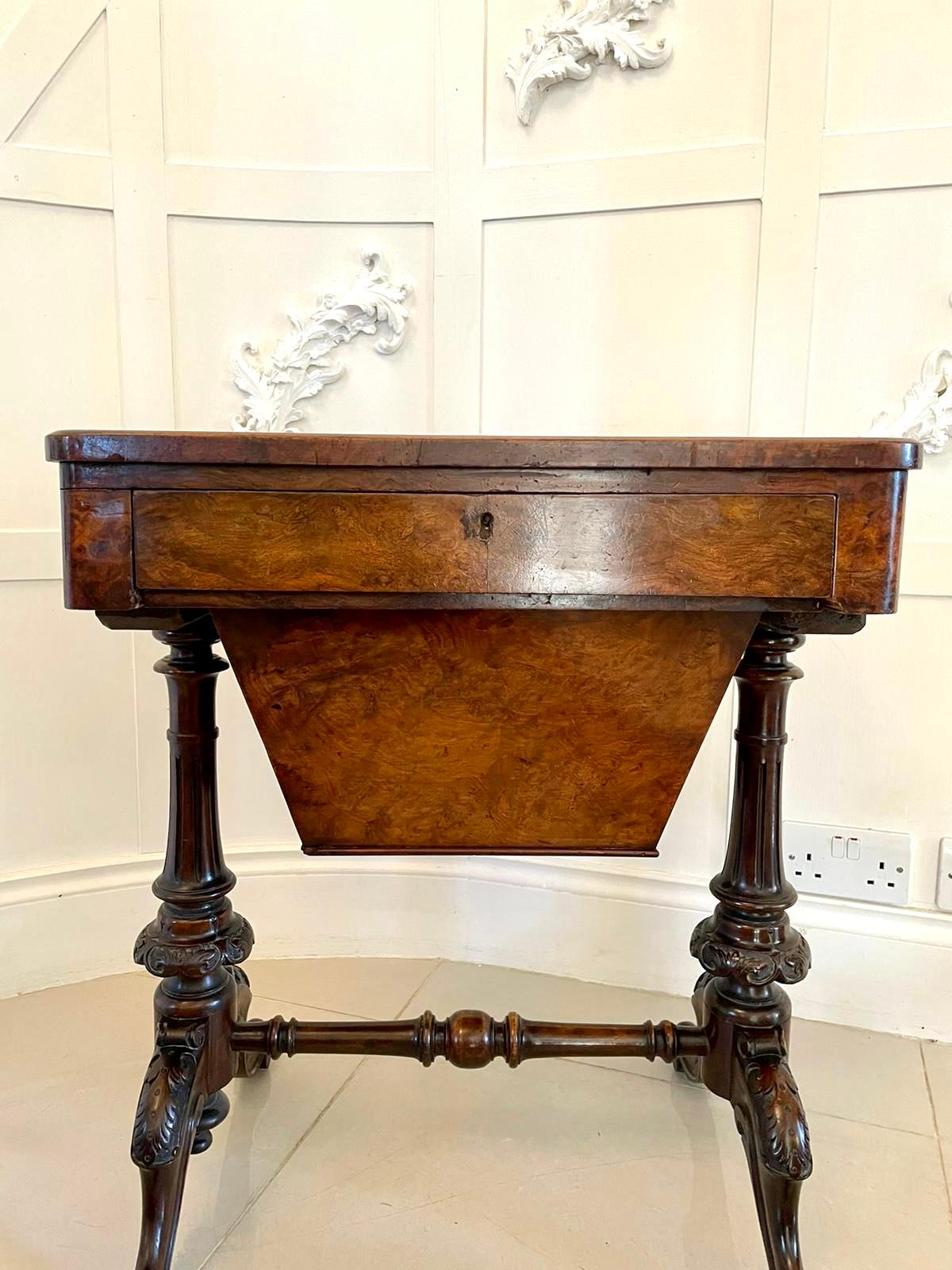 Antique Victorian Quality Burr Walnut Inlaid Work Table In Good Condition For Sale In Suffolk, GB