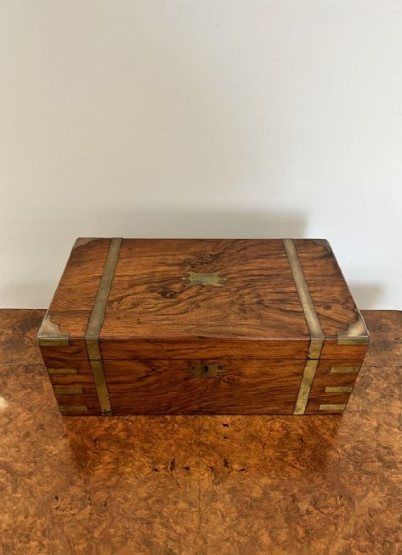 Antique Victorian quality burr walnut and brass bound writing box In Good Condition For Sale In Ipswich, GB