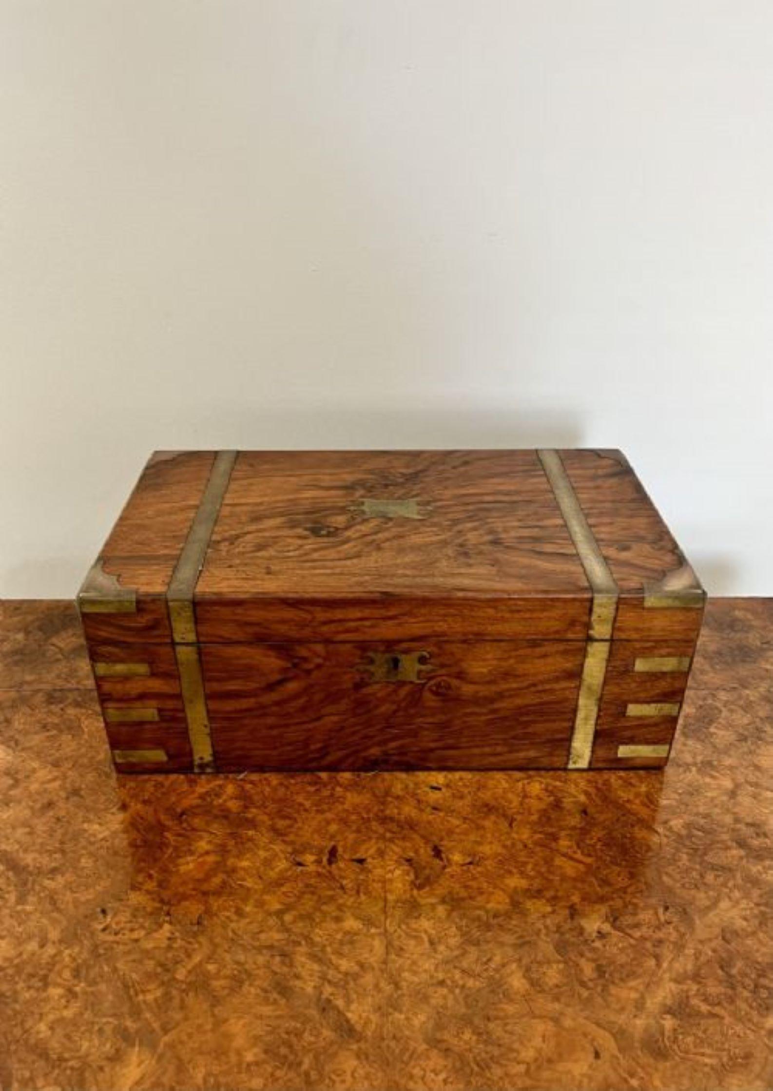 19th Century Antique Victorian quality burr walnut and brass bound writing box For Sale