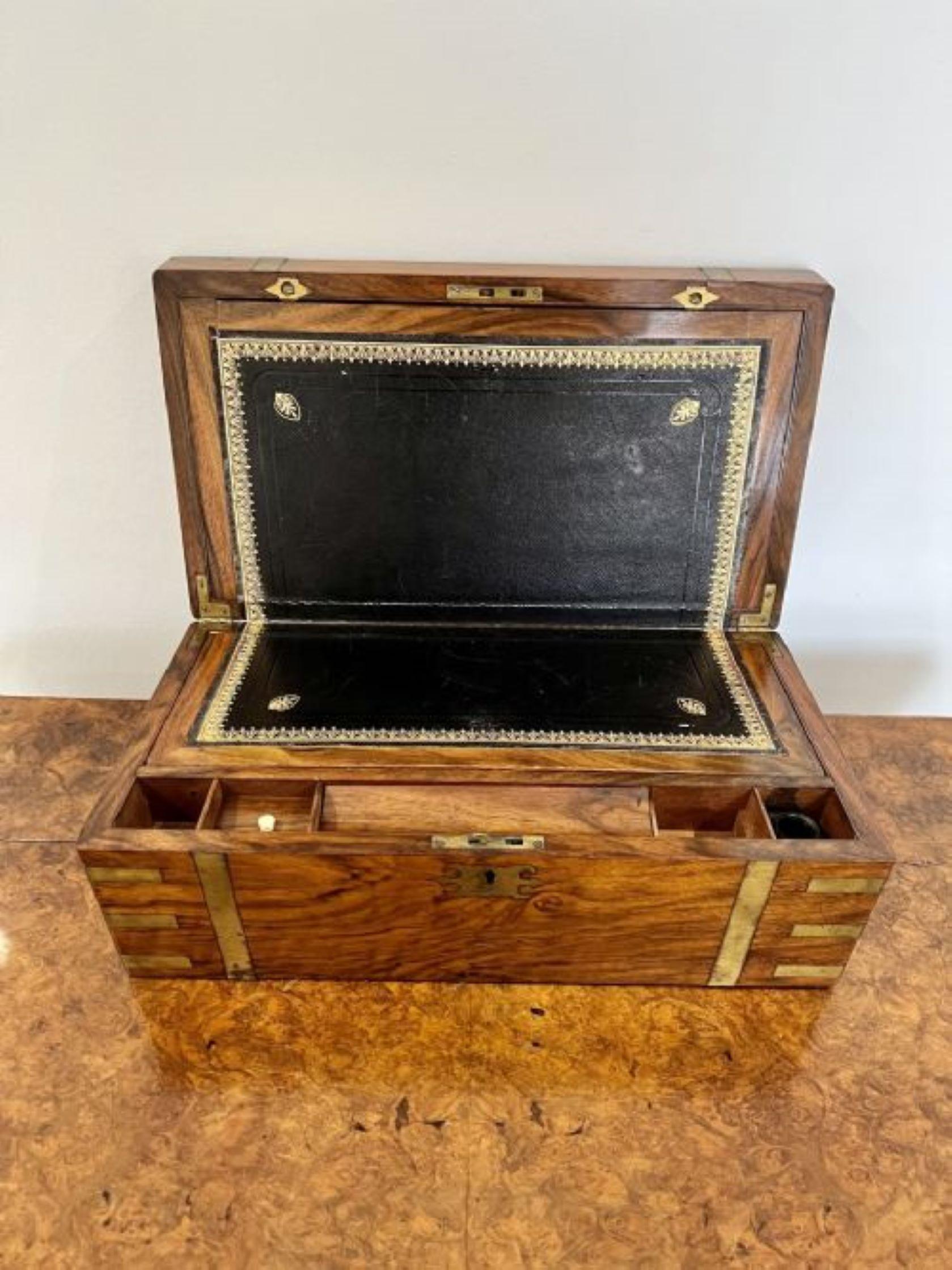Walnut Antique Victorian quality burr walnut and brass bound writing box For Sale