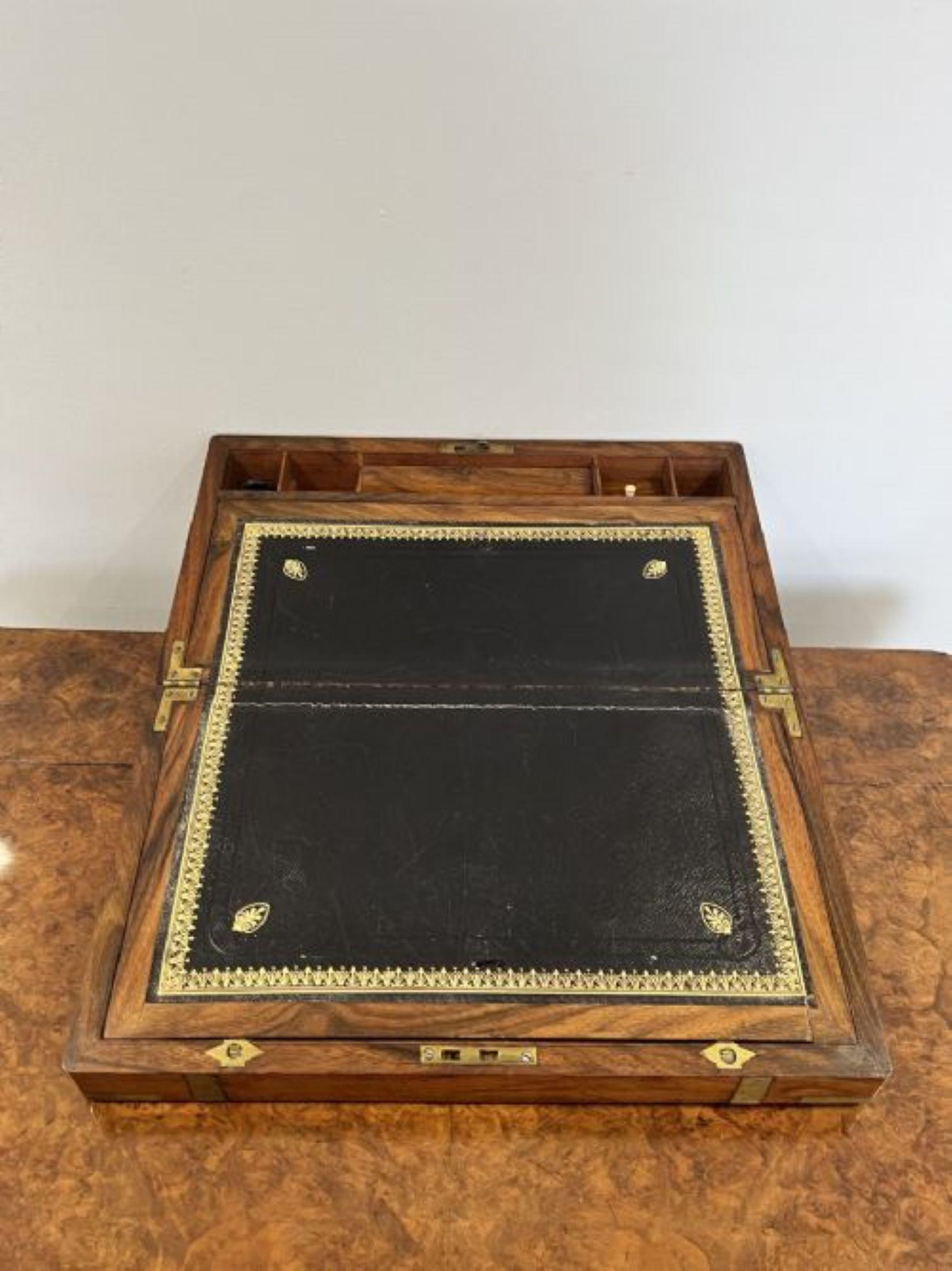 Antique Victorian quality burr walnut and brass bound writing box For Sale 1