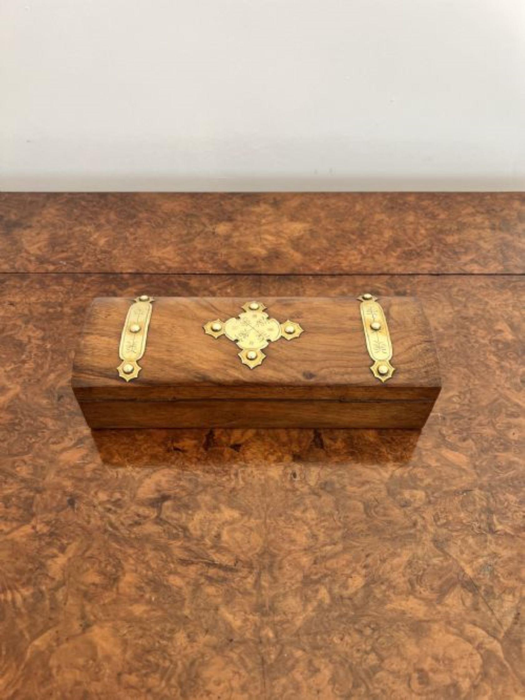 19th Century Antique Victorian quality burr walnut and brass mounted glove box  For Sale