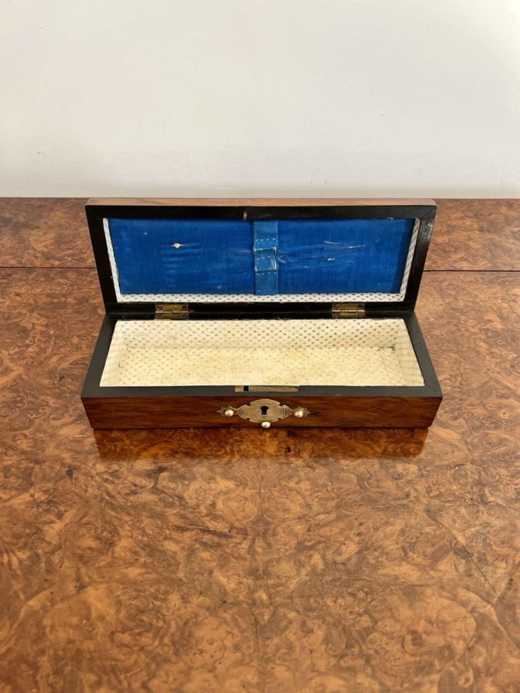 Boîte à gants ancienne en ronce de noyer et laiton de qualité victorienne Bon état - En vente à Ipswich, GB