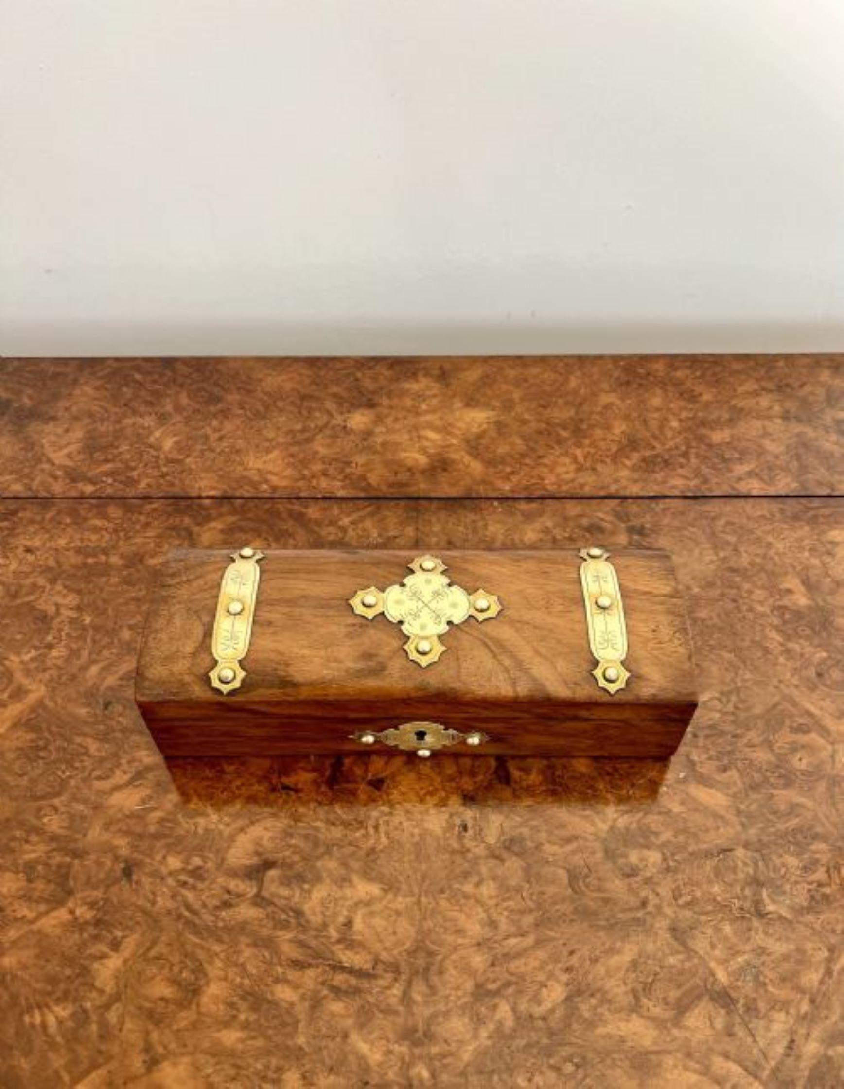 Walnut Antique Victorian quality burr walnut and brass mounted glove box  For Sale