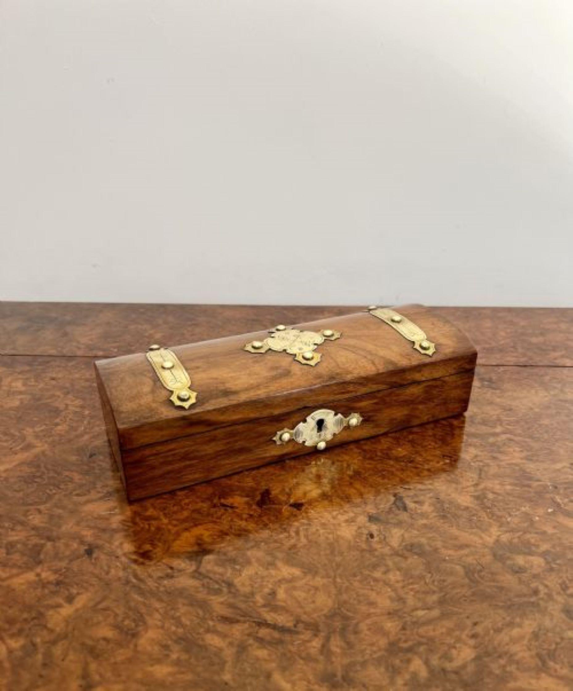 Antique Victorian quality burr walnut and brass mounted glove box  For Sale 1