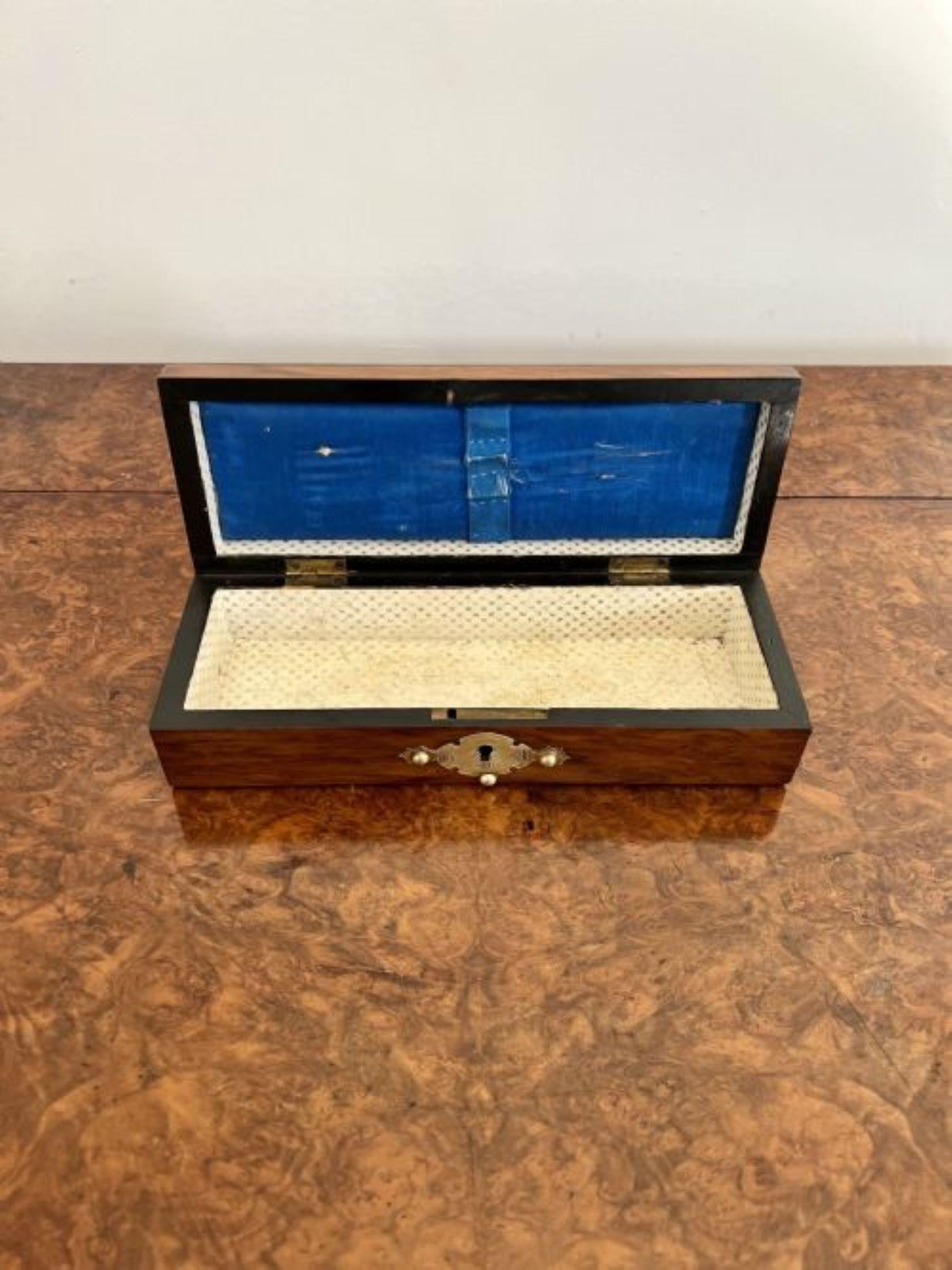 Antique Victorian quality burr walnut and brass mounted glove box  For Sale 2