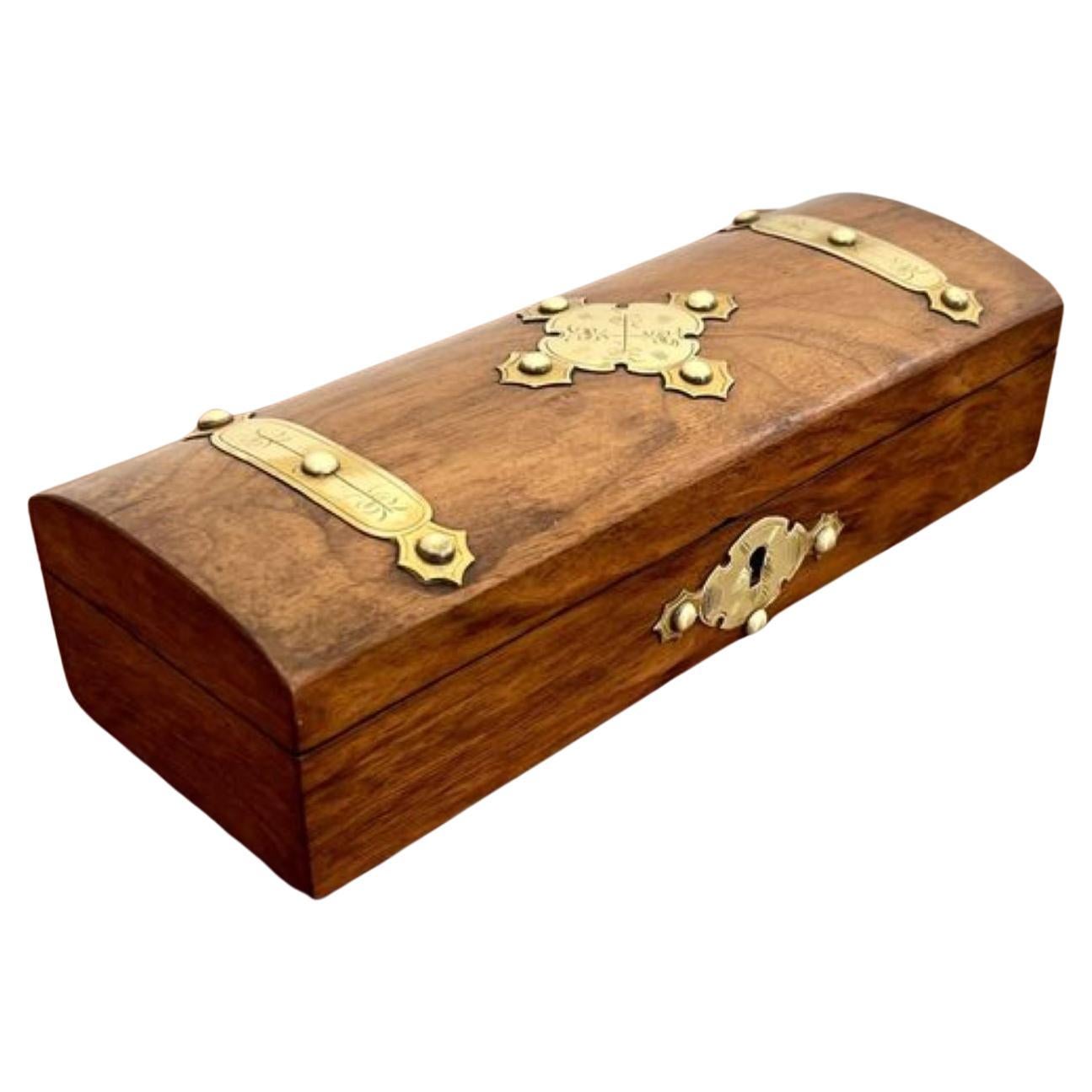 Antique Victorian quality burr walnut and brass mounted glove box