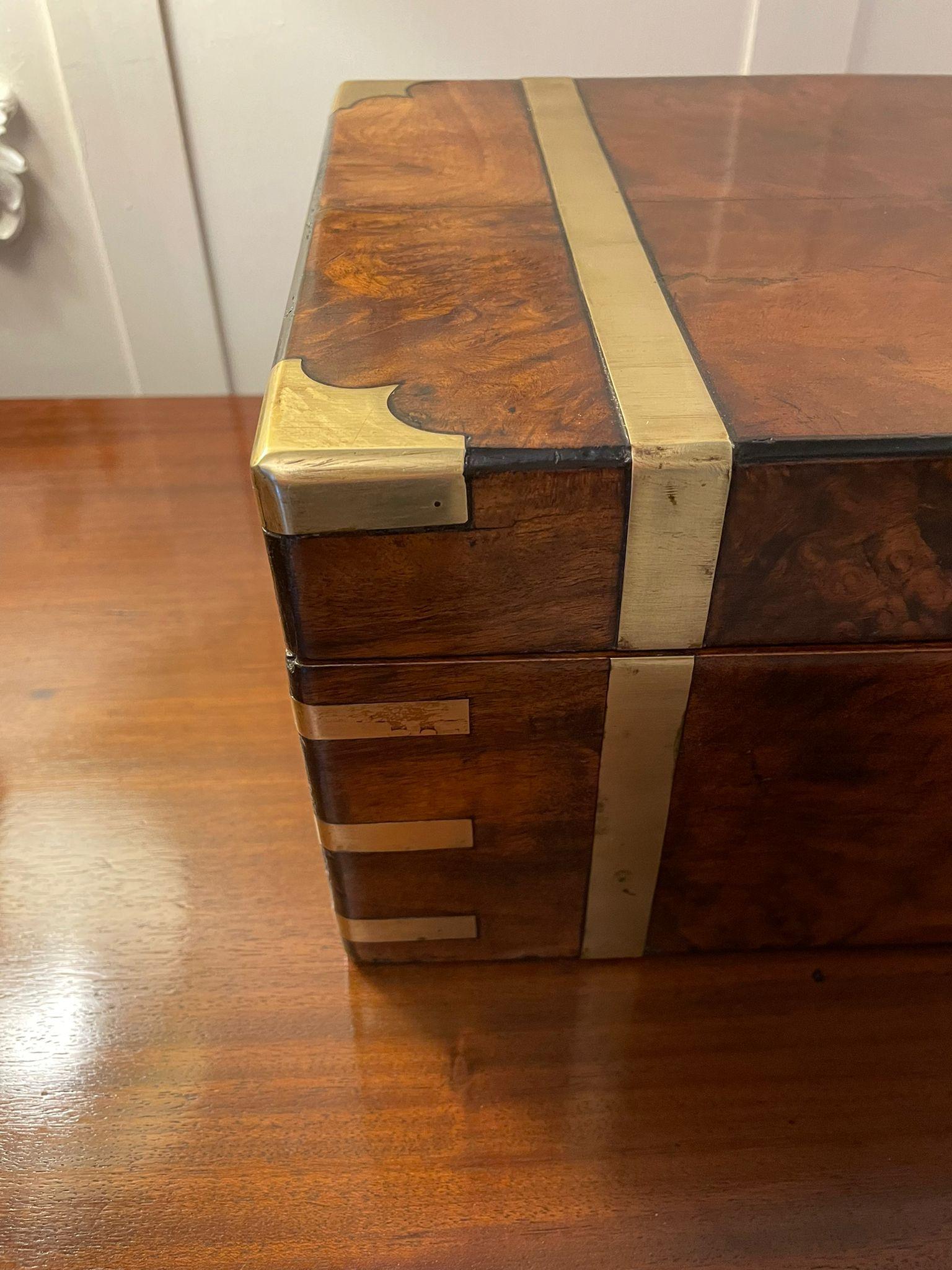 Antique Victorian Quality Burr Walnut Brass Bound Writing Box 8