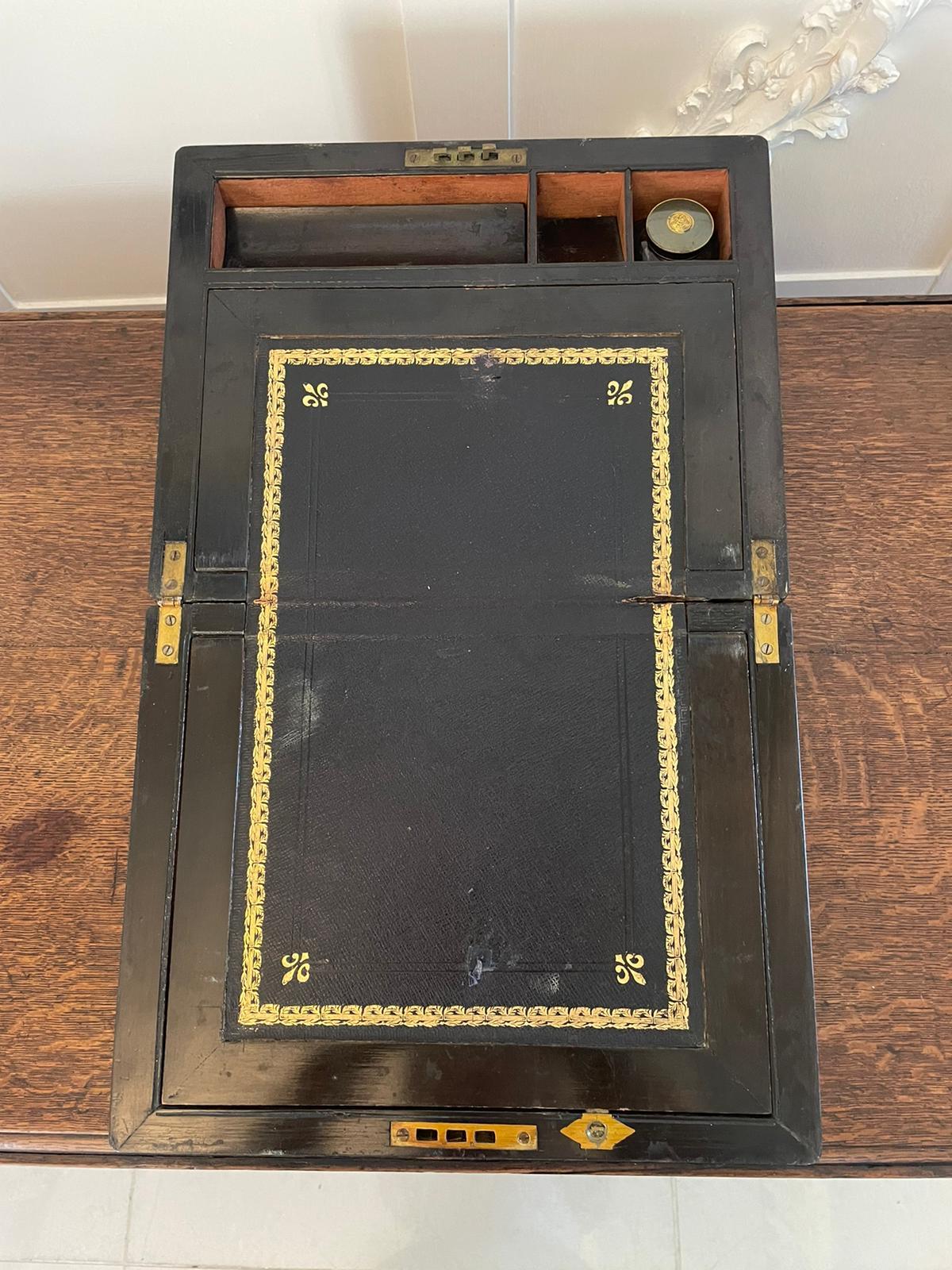 Antique Victorian Quality Burr Walnut Brass Bound Writing Box 4