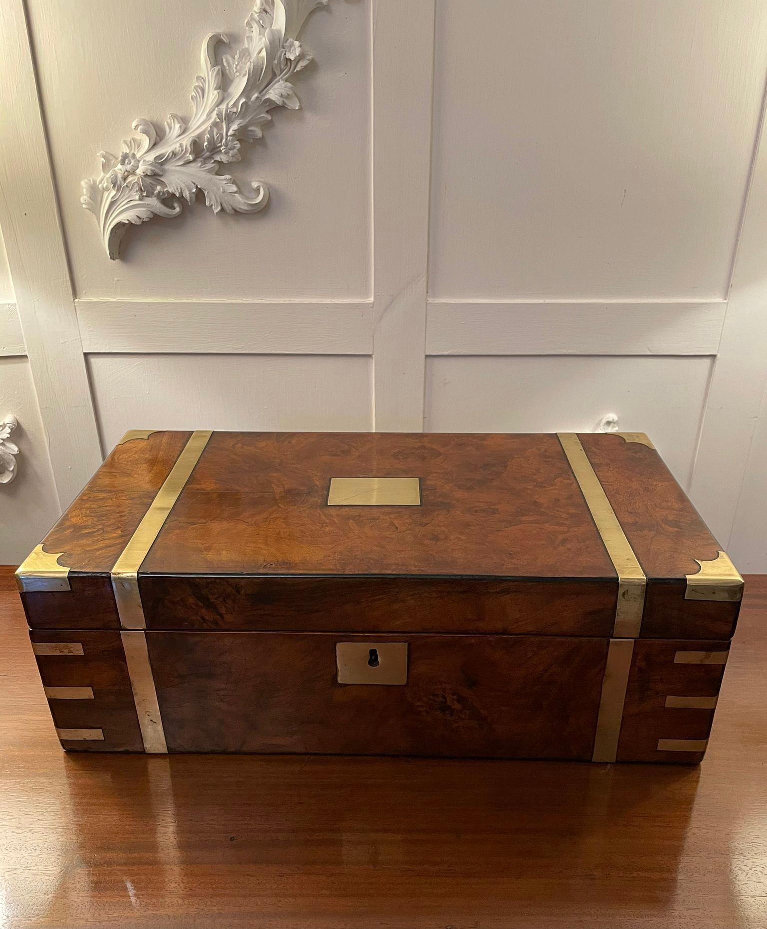 Antique Victorian Quality Burr Walnut Brass Bound Writing Box 9
