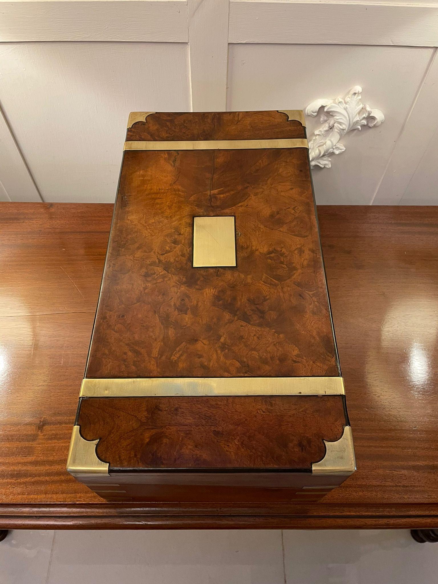 Antique Victorian Quality Burr Walnut Brass Bound Writing Box 11
