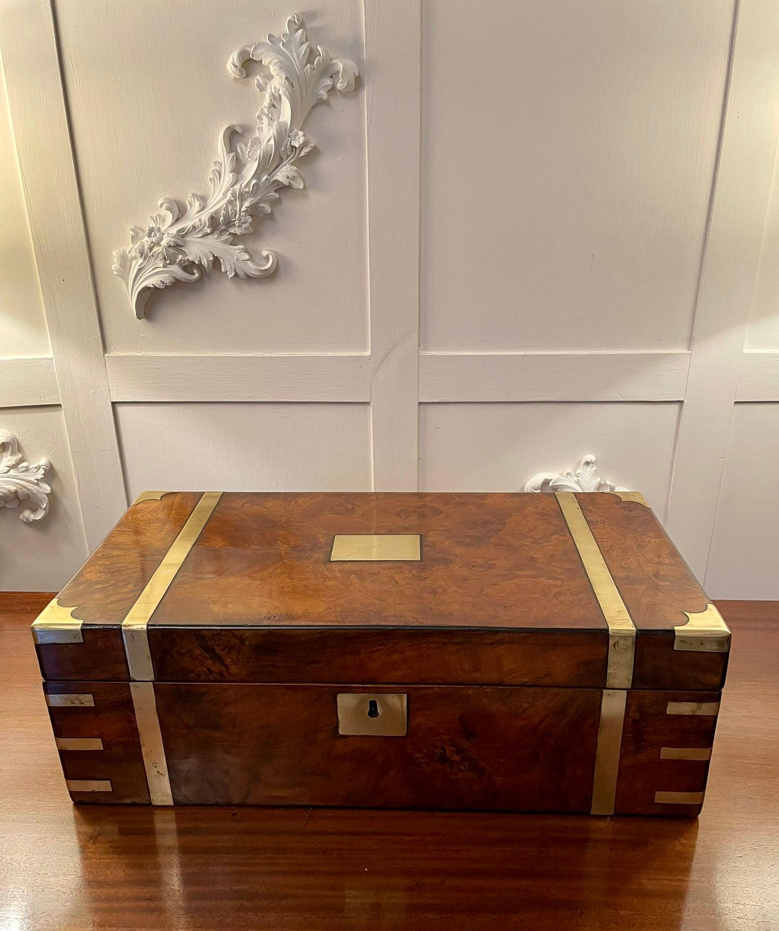 Antique Victorian Quality Burr Walnut Brass Bound Writing Box 16
