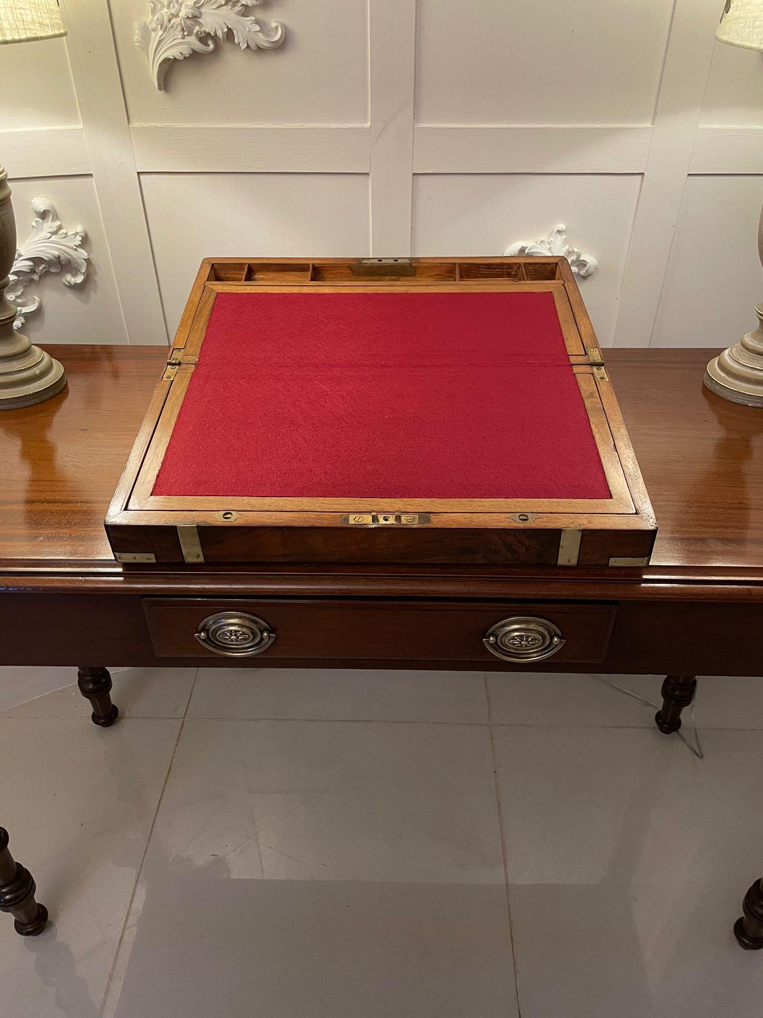 Antique Victorian Quality Burr Walnut Brass Bound Writing Box 2