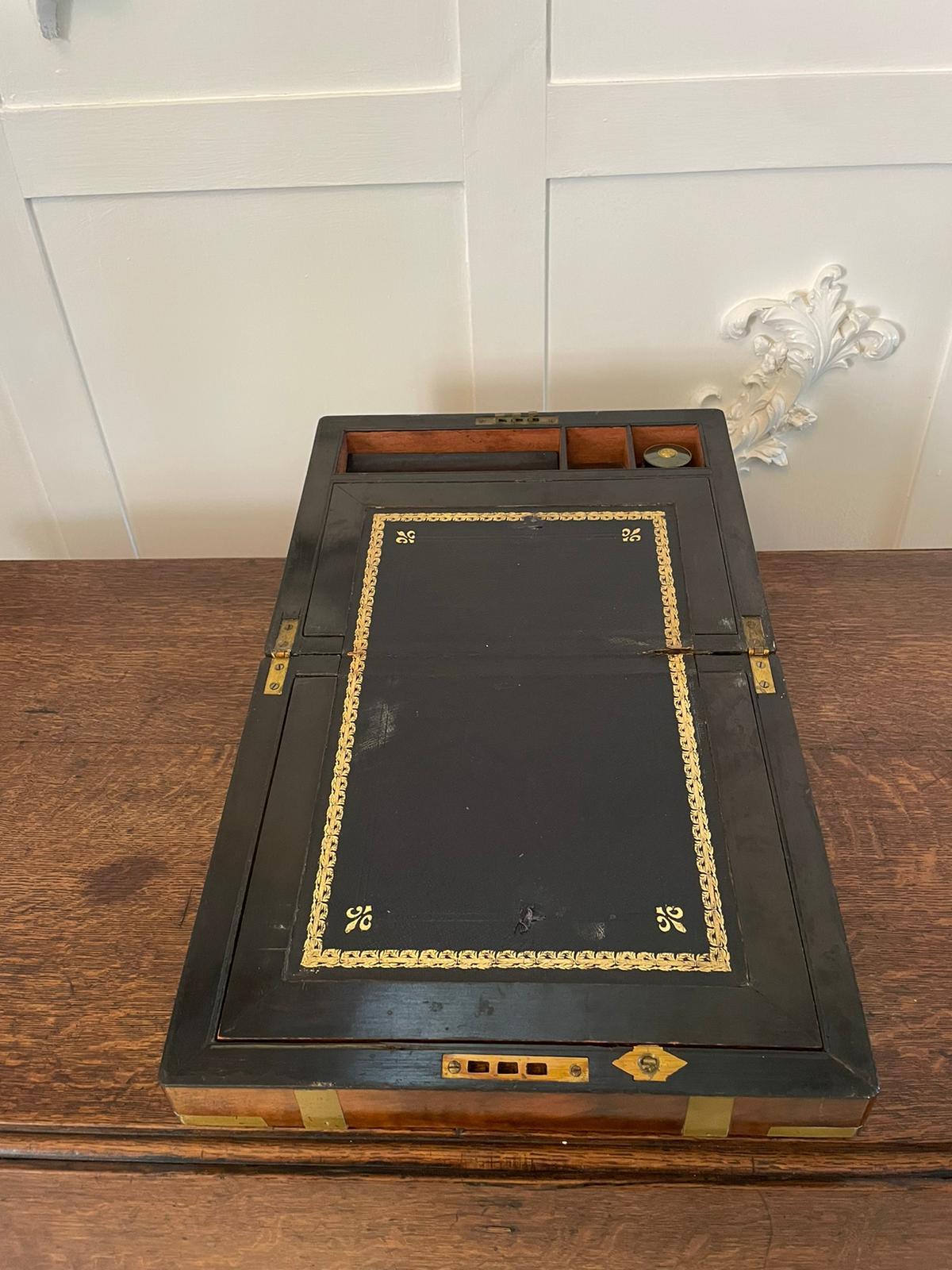 Antique Victorian Quality Burr Walnut Brass Bound Writing Box 1