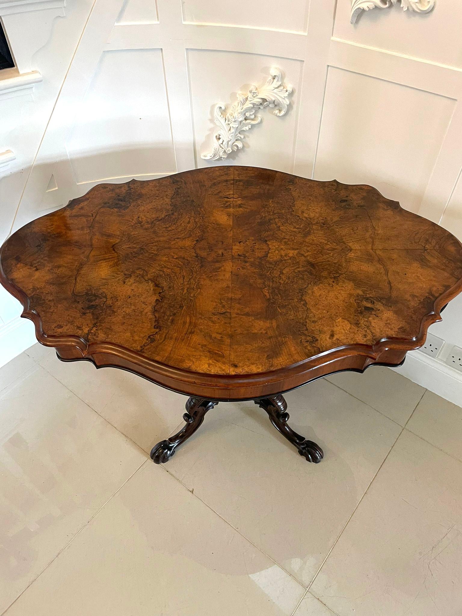 English Antique Victorian Quality Burr Walnut Centre Table For Sale