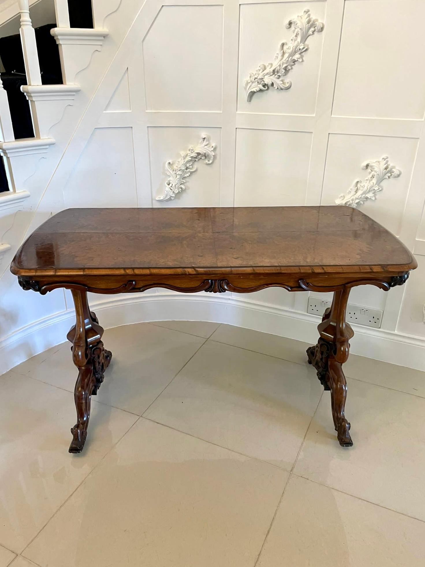 English Antique Victorian Quality Burr Walnut Freestanding Centre Table For Sale