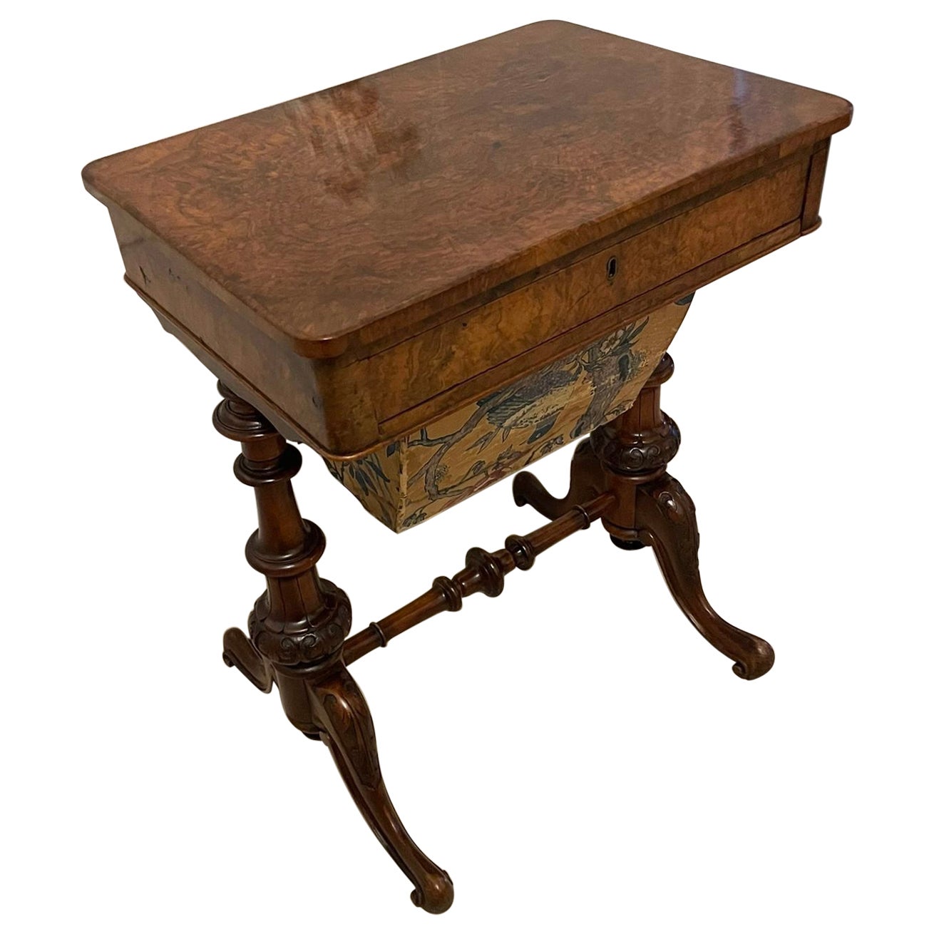 Antique Victorian Quality Burr Walnut Freestanding Sewing/Lamp Table