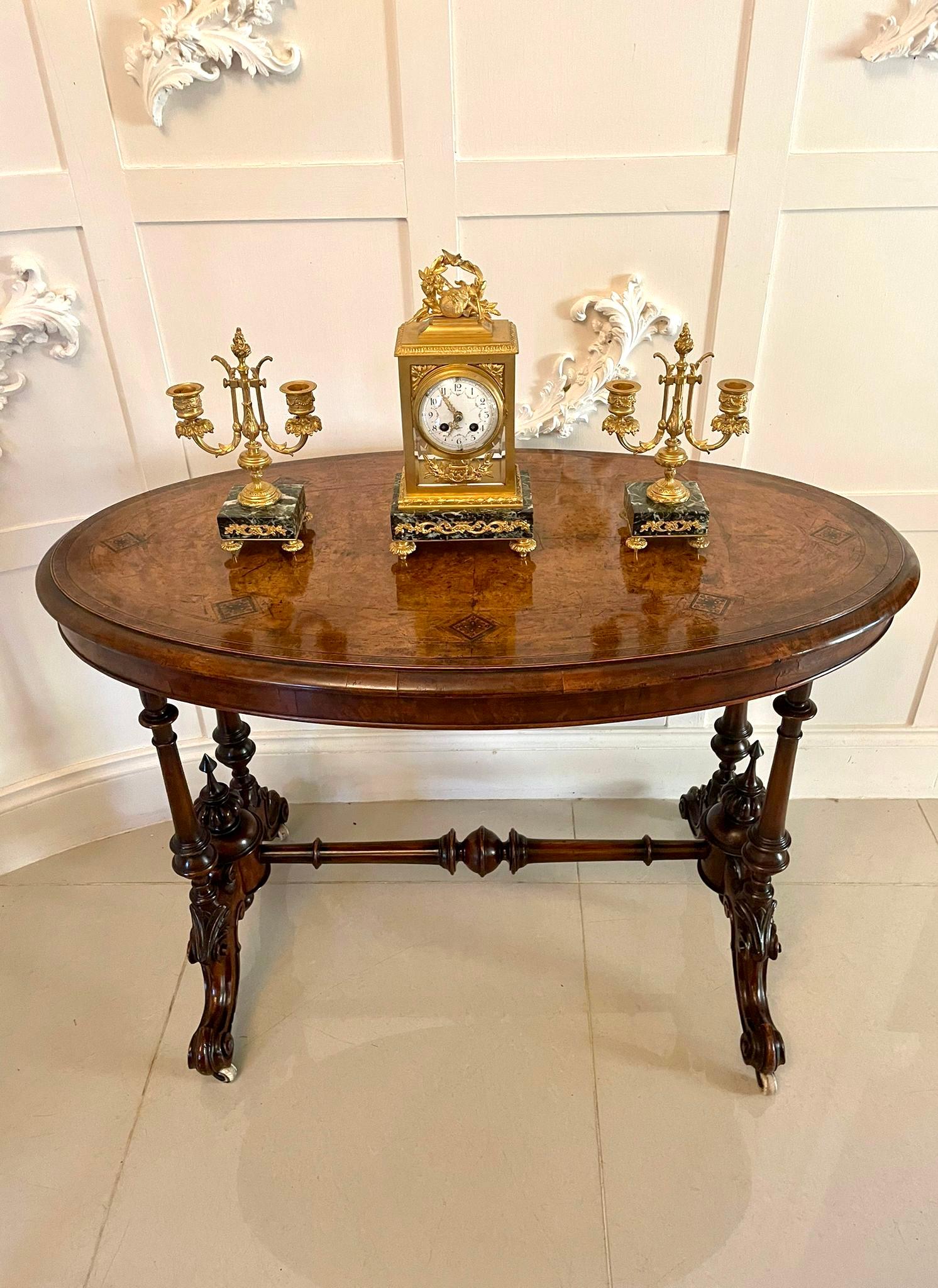 Antique Victorian Quality Burr Walnut Inlaid Oval Centre Table In Good Condition In Suffolk, GB