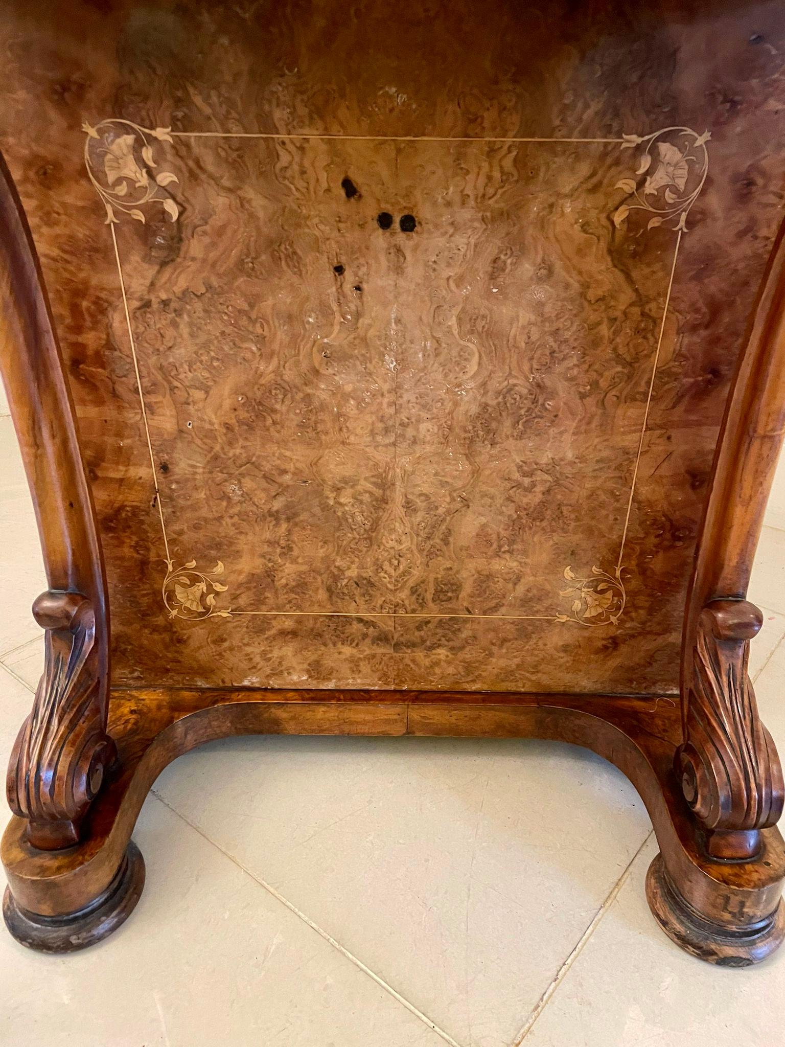 Antique Victorian Quality Burr Walnut Inlaid Freestanding Davenport For Sale 7