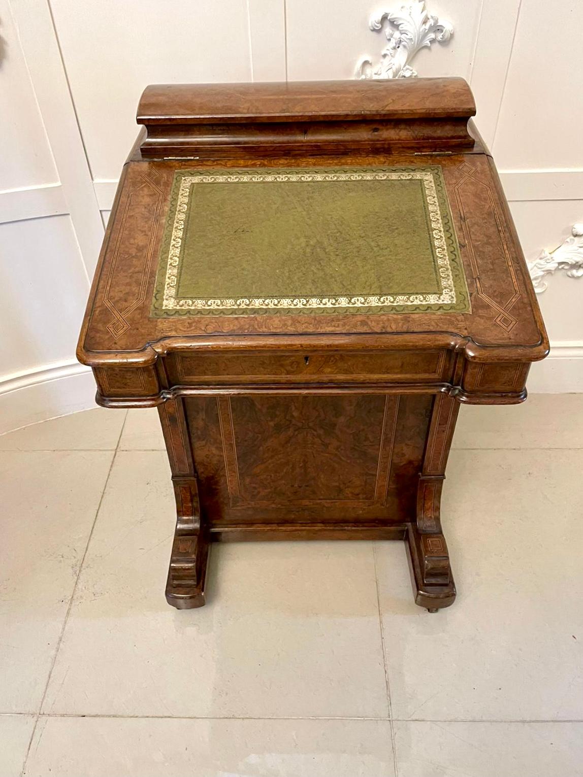Antique Victorian Quality Burr Walnut Inlaid Freestanding Davenport For Sale 8