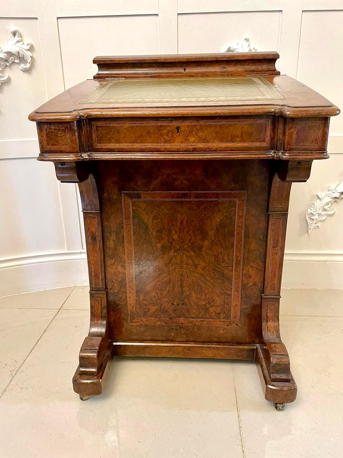 Antique Victorian Quality Burr Walnut Inlaid Freestanding Davenport In Good Condition For Sale In Suffolk, GB