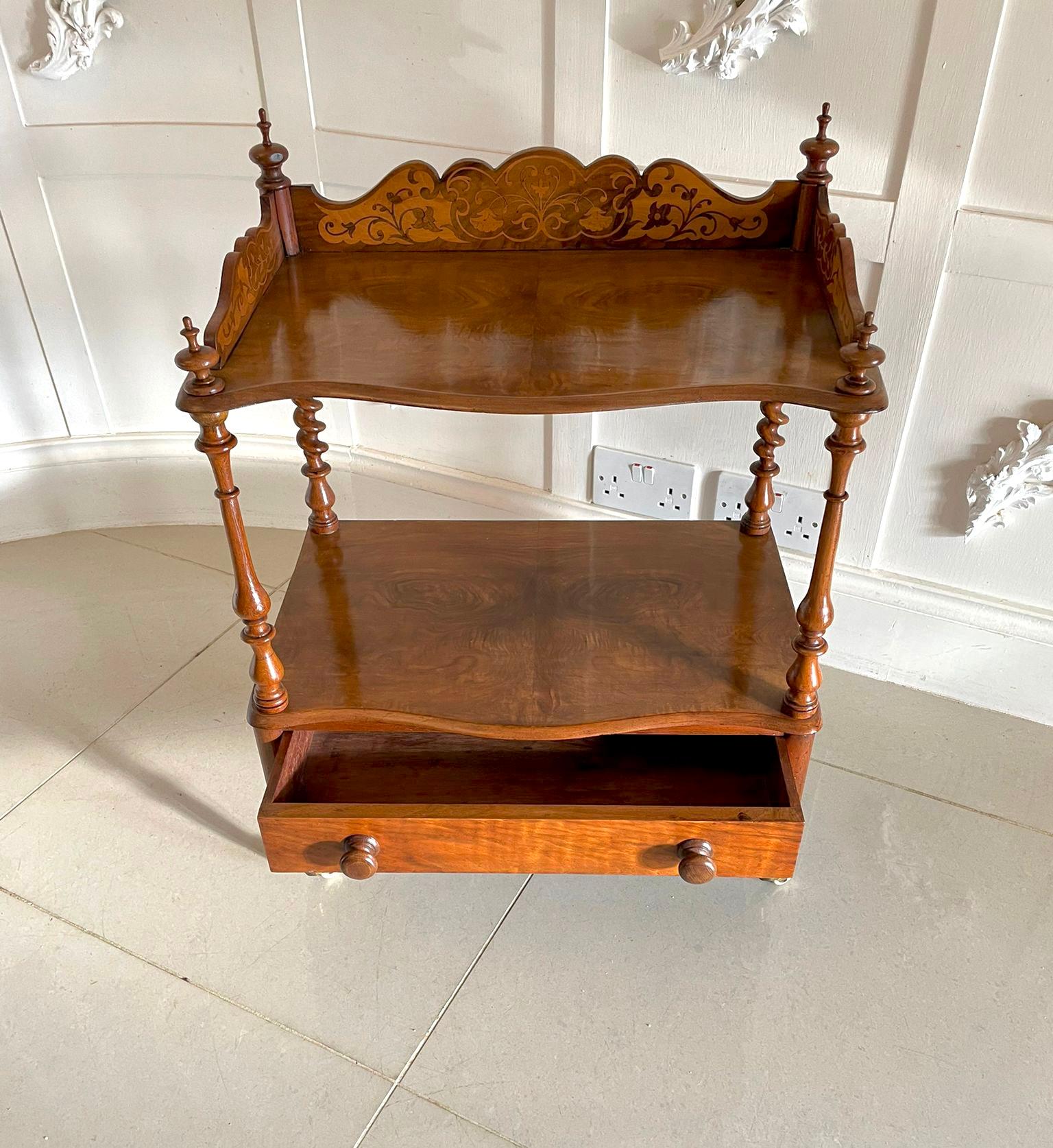 English Antique Victorian Quality Burr Walnut Inlaid Lamp Table  For Sale