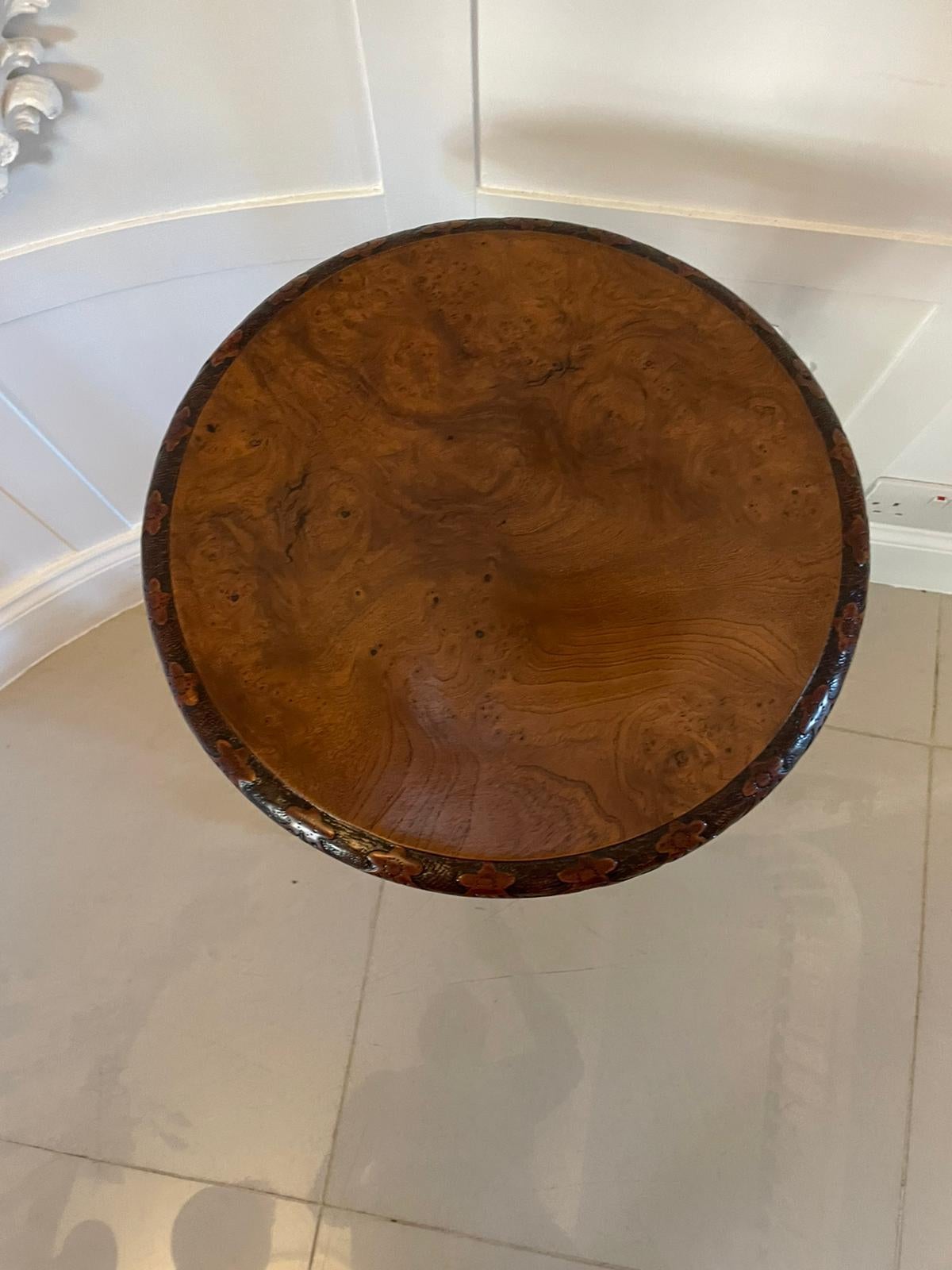 English Antique Victorian Quality Burr Walnut Inlaid Lamp Table For Sale