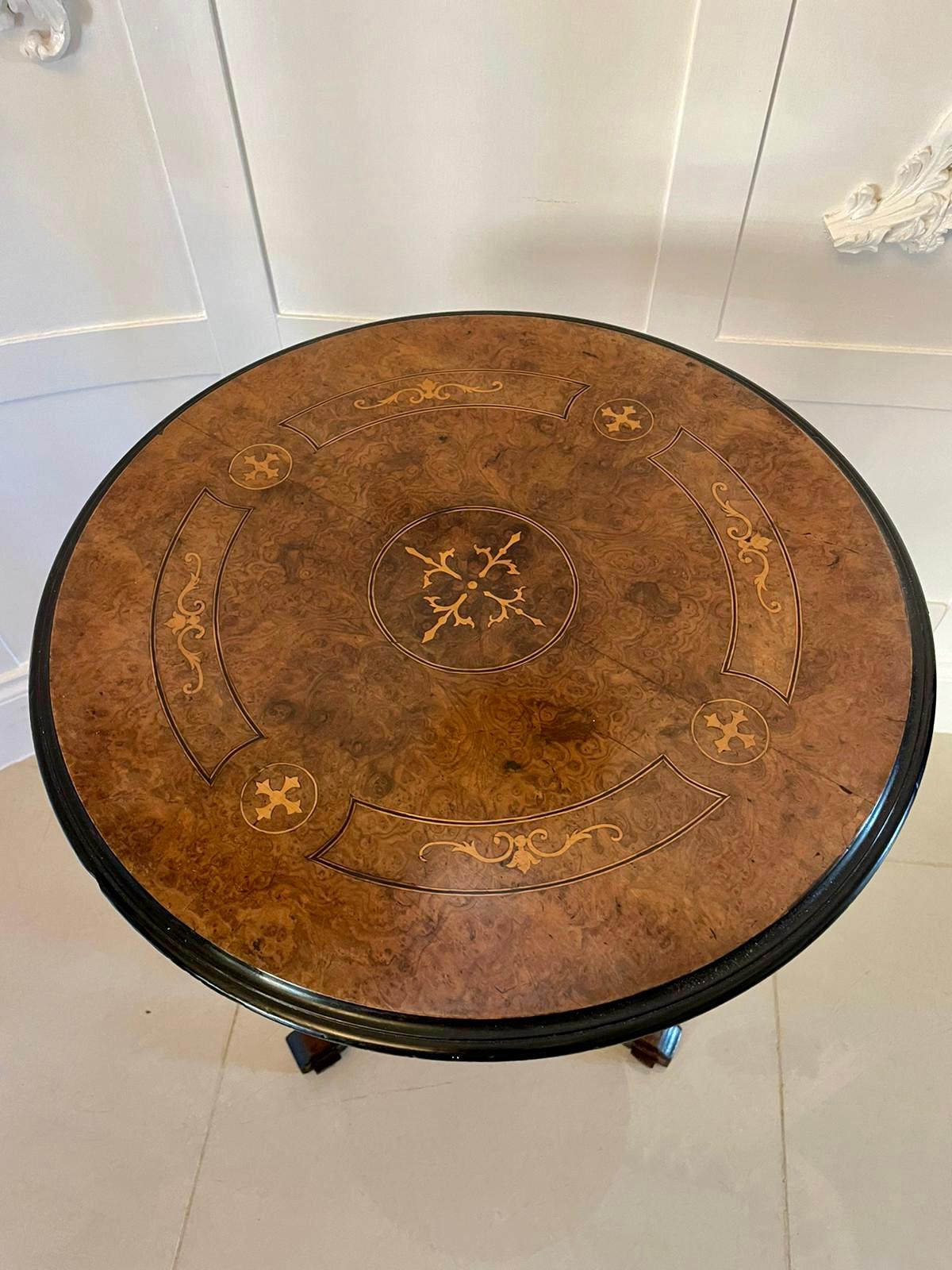 Inlay Antique Victorian Quality Burr Walnut Inlaid Lamp Table For Sale