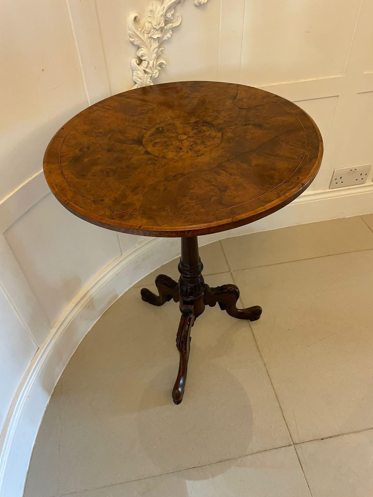 19th Century Antique Victorian Quality Burr Walnut Inlaid Lamp Table For Sale