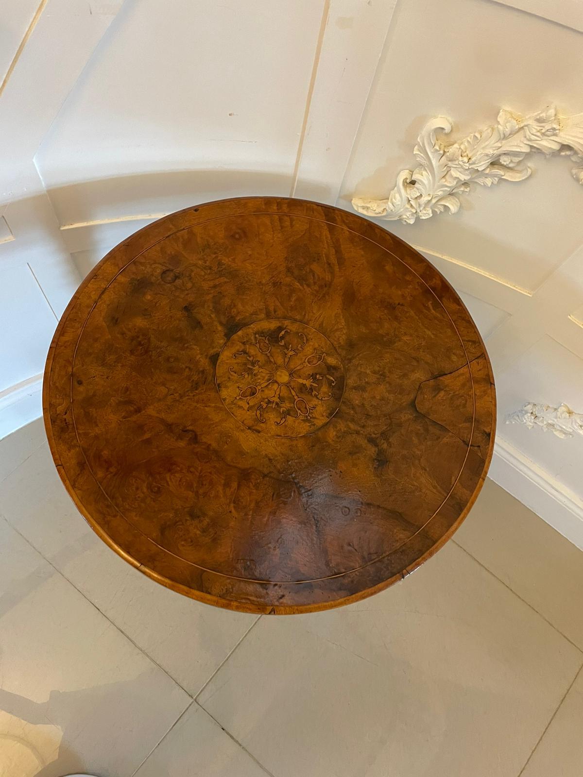 Antique Victorian Quality Burr Walnut Inlaid Lamp Table For Sale 3