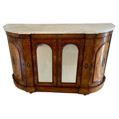 Credenza antica di qualità vittoriana in radica di noce intarsiata con piano in marmo