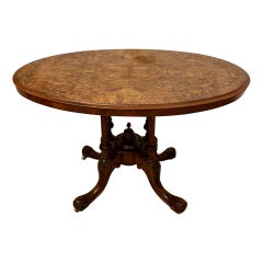 Antique Victorian Quality Burr Walnut Inlaid Oval Lamp Table