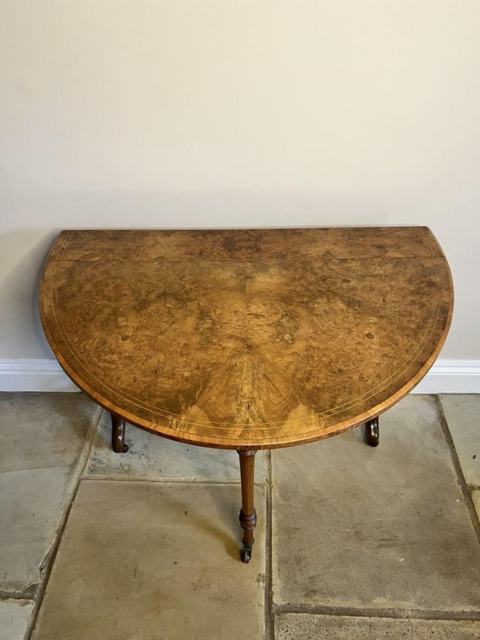 Antique Victorian quality burr walnut inlaid Sutherland table  In Good Condition For Sale In Ipswich, GB