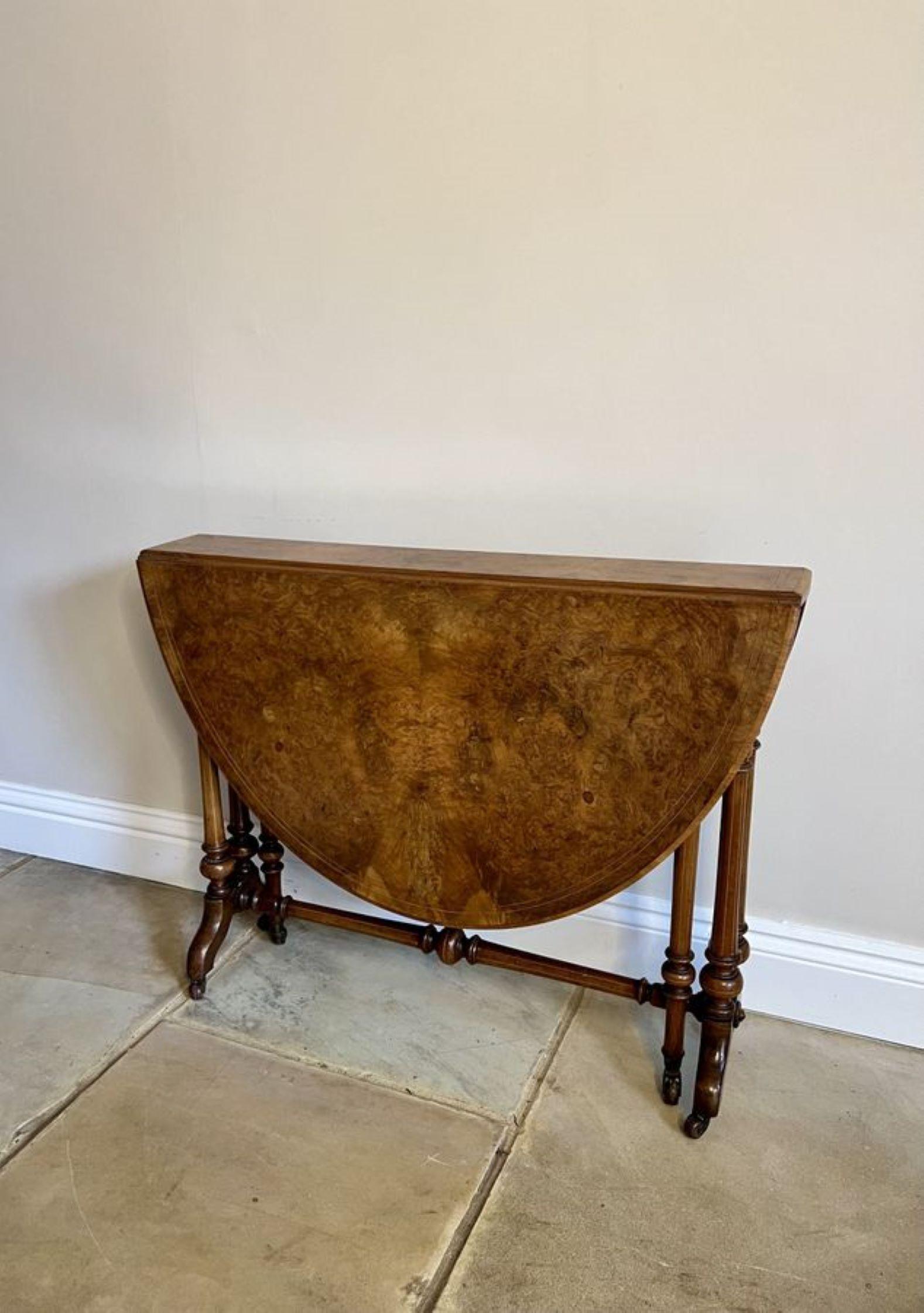 Walnut Antique Victorian quality burr walnut inlaid Sutherland table  For Sale