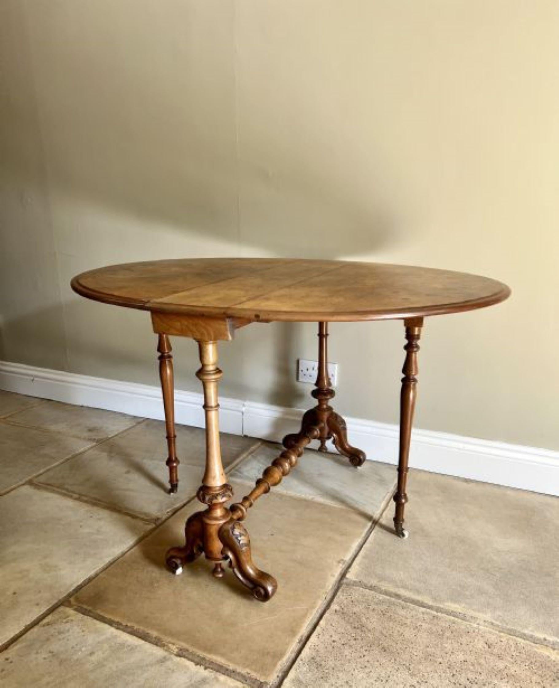 Antique Victorian quality burr walnut inlaid Sutherland table  4