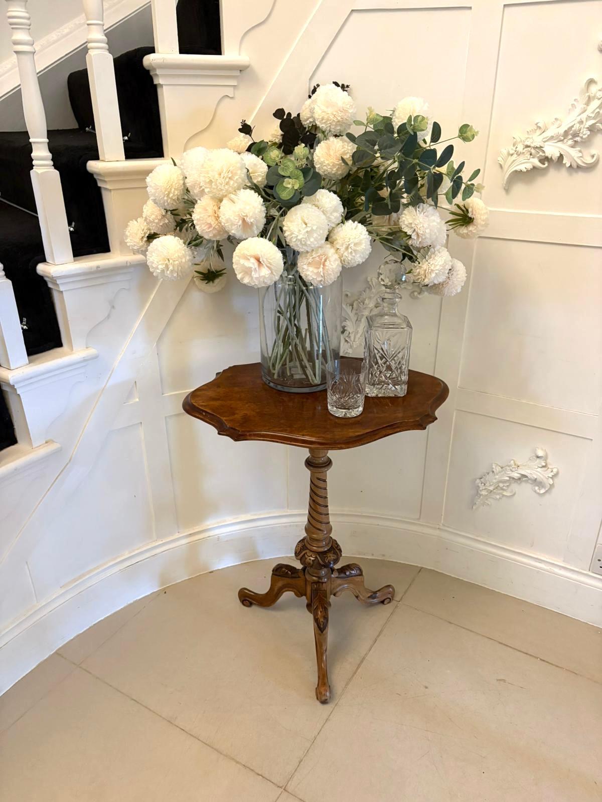 English Antique Victorian Quality Burr Walnut Lamp Table For Sale