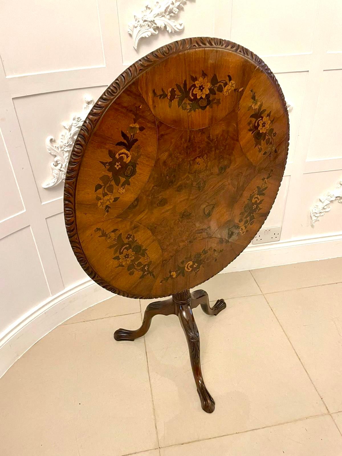 English Antique Victorian Quality Burr Walnut Marquetry Inlaid Centre Table For Sale