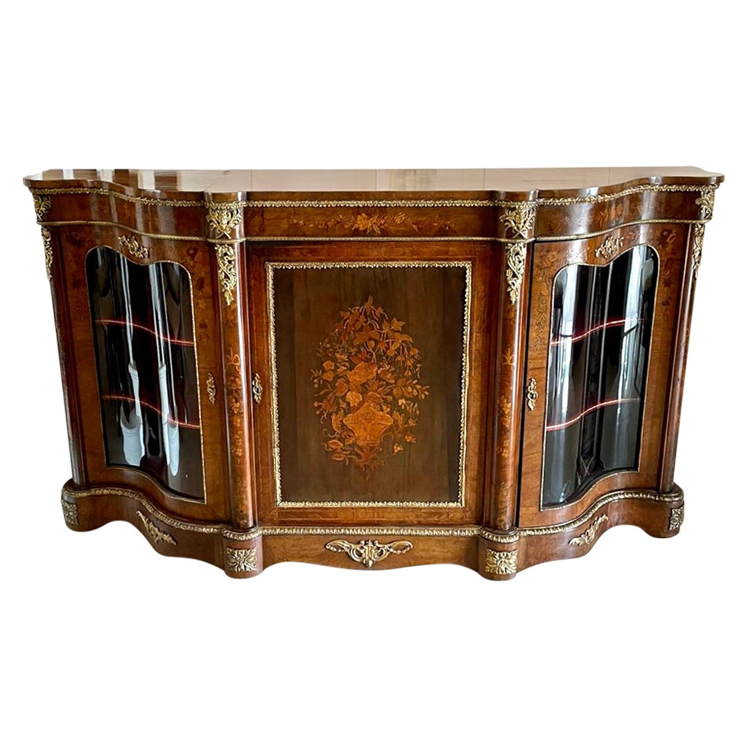 Credenza/scrivania intarsiata in radica di noce di qualità antica vittoriana