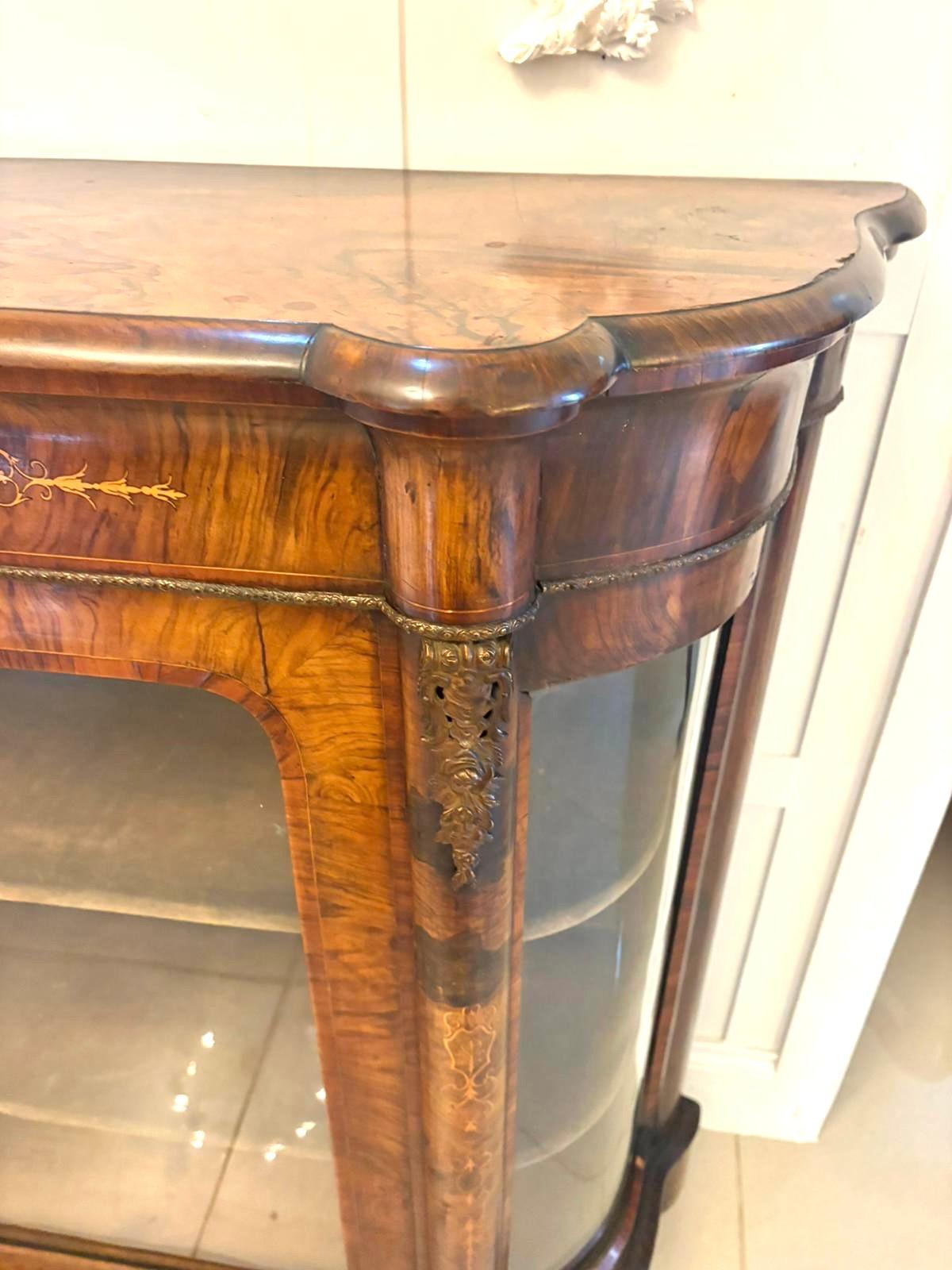 English Antique Victorian Quality Burr Walnut Satinwood Inlaid Credenza/Side Cabinet For Sale