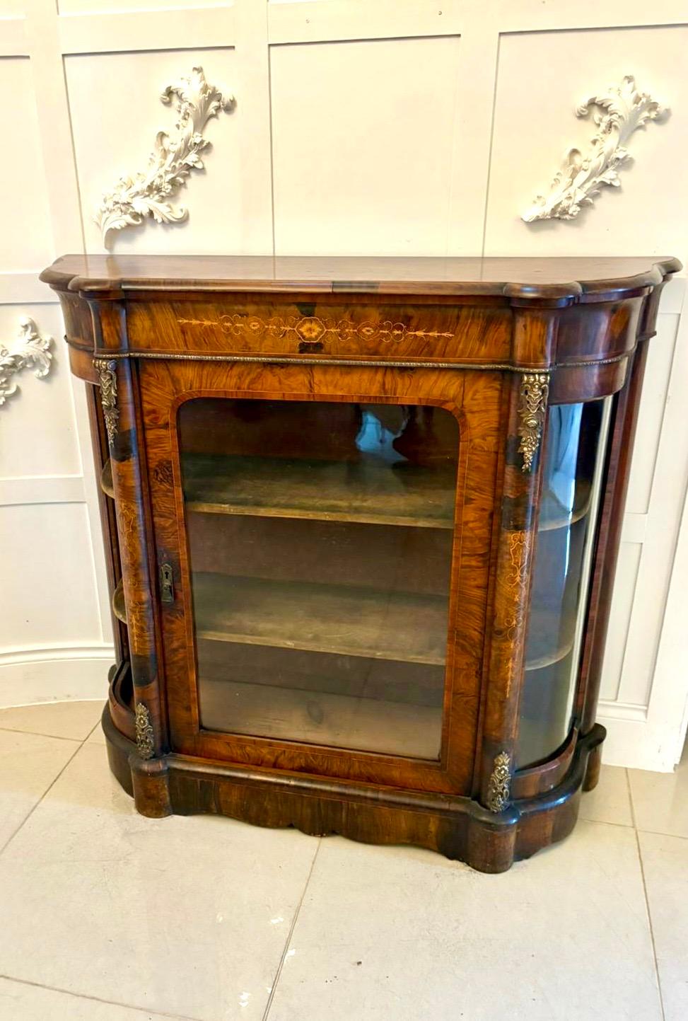 19th Century Antique Victorian Quality Burr Walnut Satinwood Inlaid Credenza/Side Cabinet For Sale