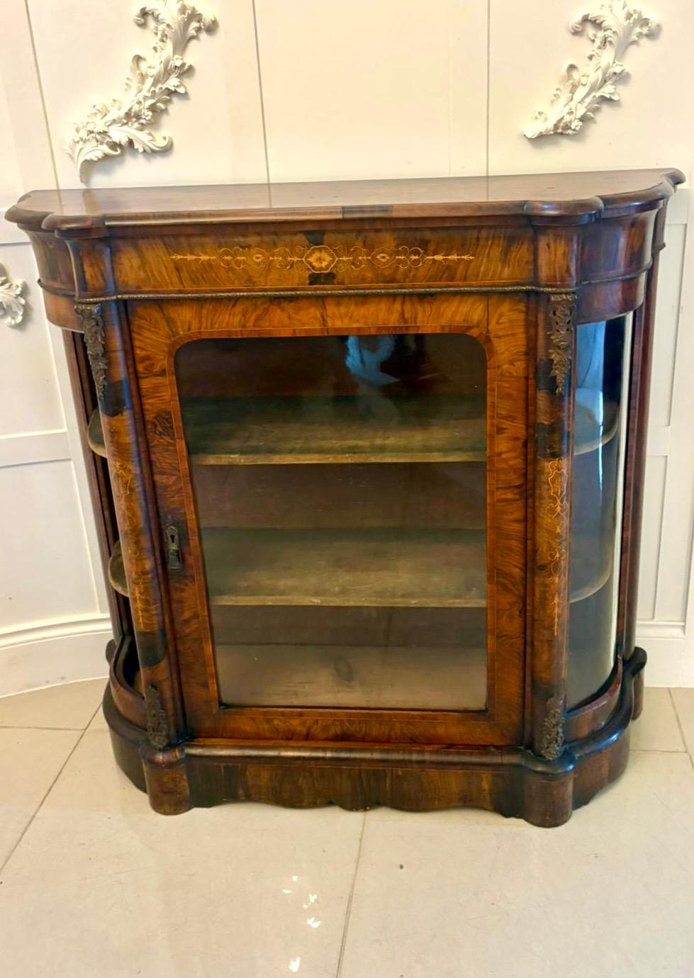 Antique Victorian Quality Burr Walnut Satinwood Inlaid Credenza/Side Cabinet For Sale 3
