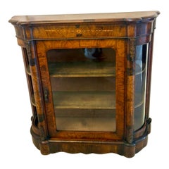 Antique Victorian Quality Burr Walnut Satinwood Inlaid Credenza/Side Cabinet