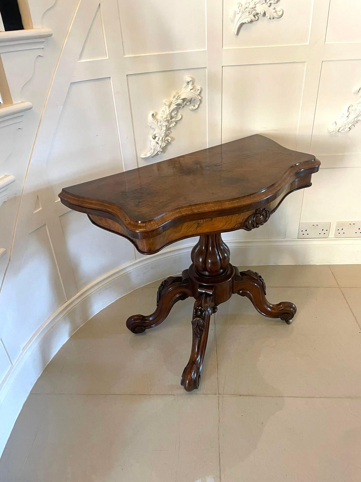 English Antique Victorian Quality Burr Walnut Serpentine Shaped Card/Console Table For Sale